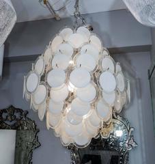 White Murano Glass Disc Chandelier in Double Cone Shape