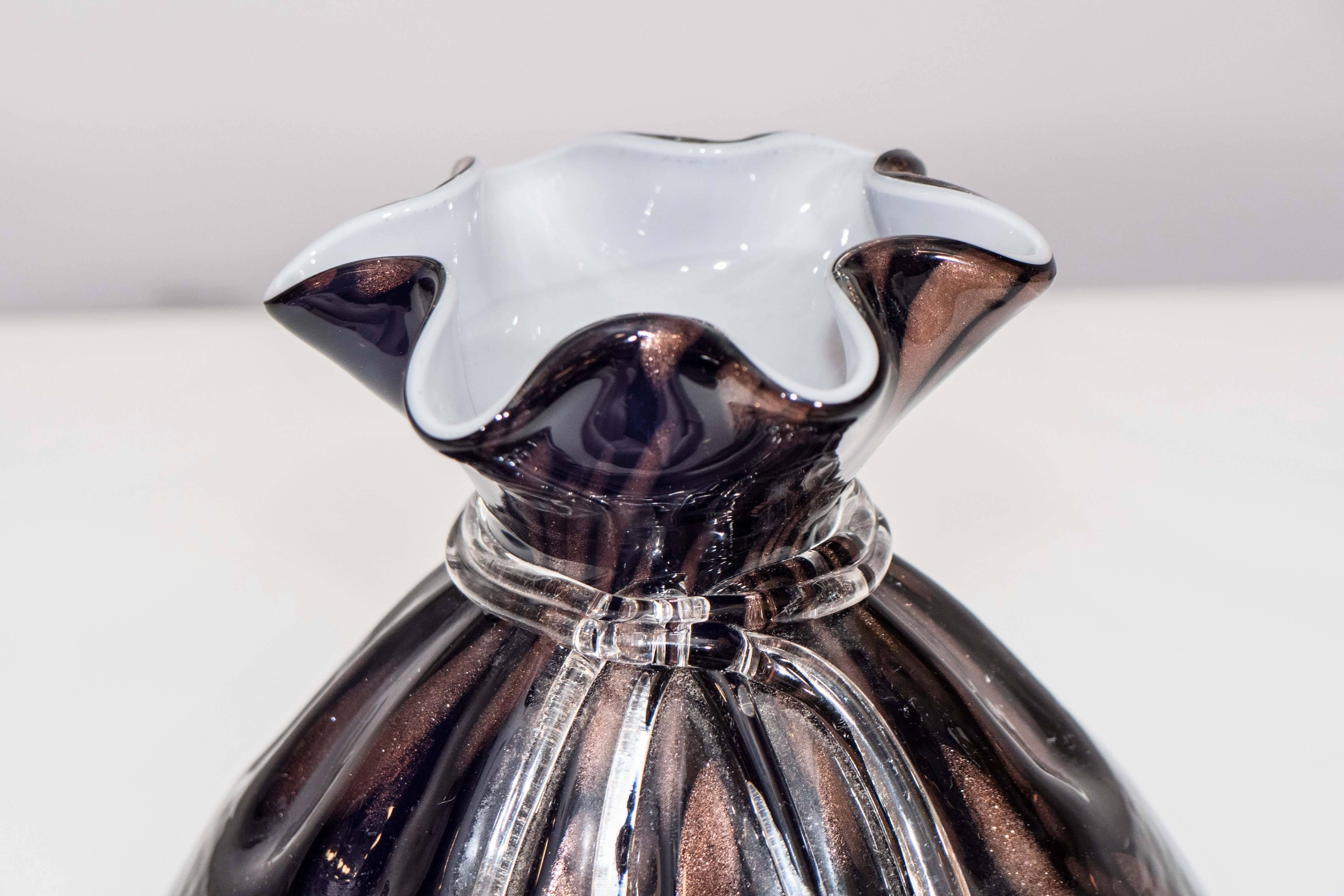 Black and Bronze Murano Glass Vase In Excellent Condition For Sale In New York, NY
