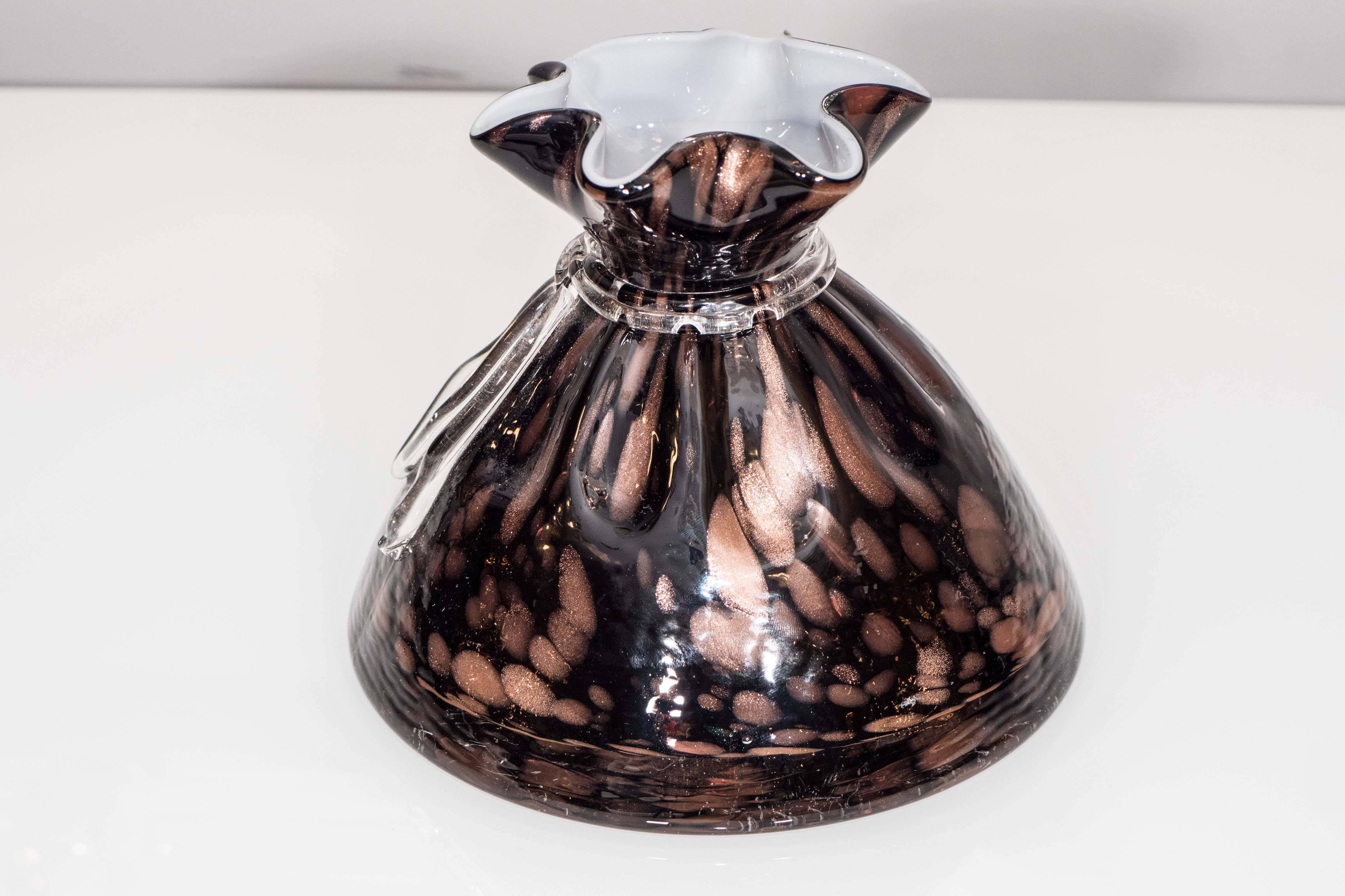 Mid-Century Modern Black and Bronze Murano Glass Vase For Sale