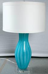 Pair of Turquoise Mid-Century Murano Lamps on Lucite Base