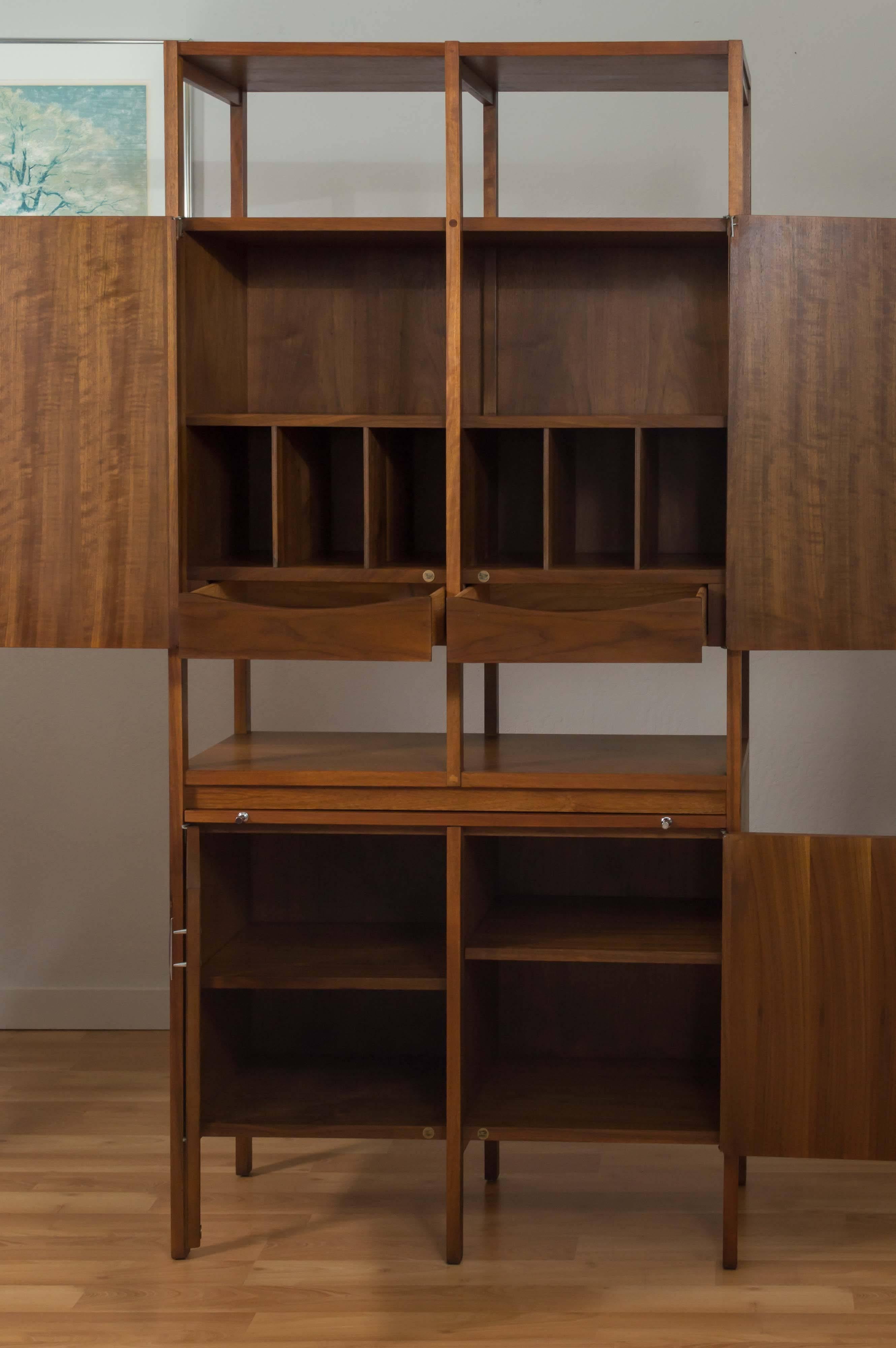 Mid-20th Century “Delineator” Walnut Dry Bar or Tall Cabinet by Paul McCobb for Lane