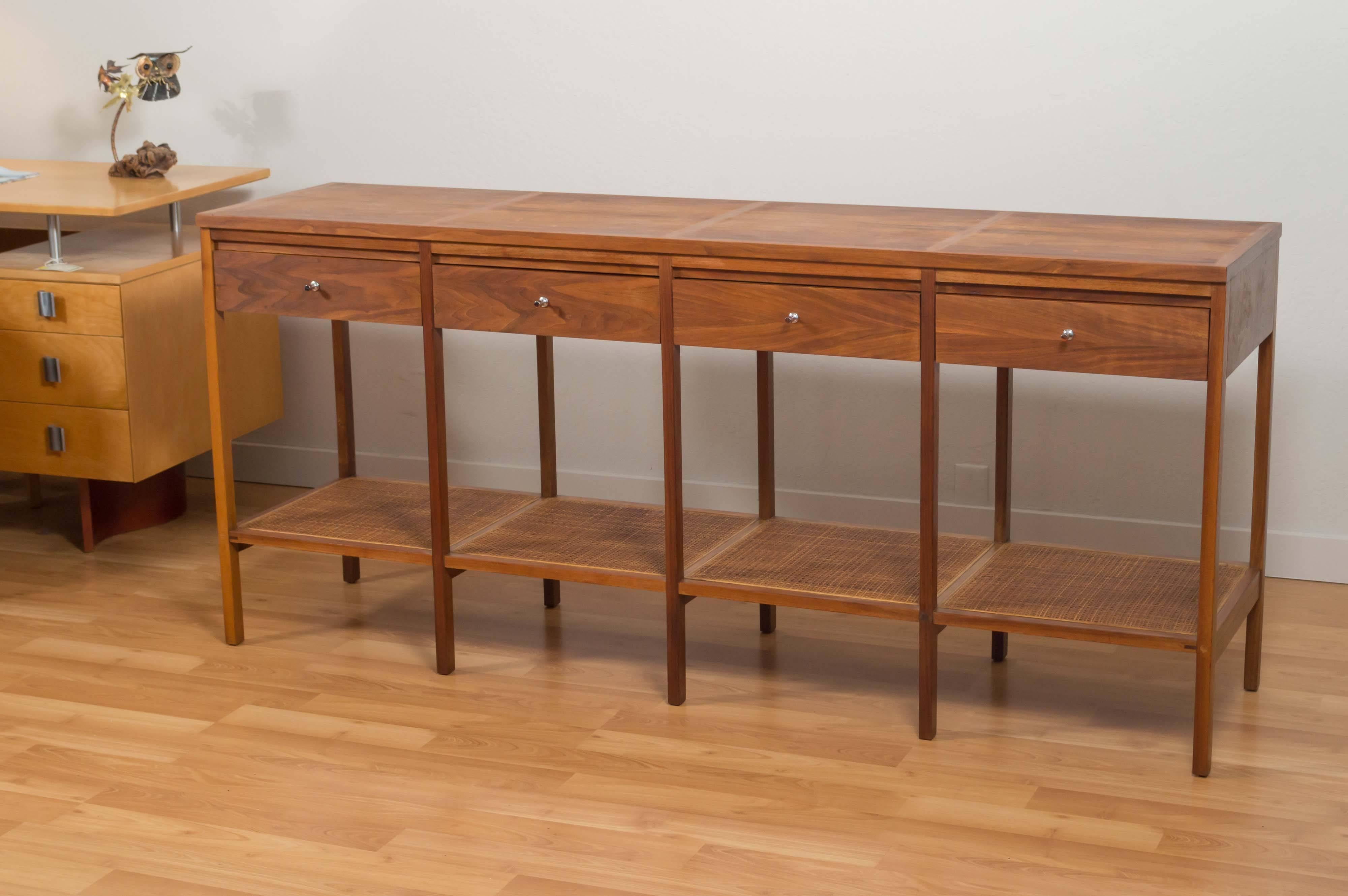 Mid-Century Modern “Delineator” Walnut and Rosewood Console Table by Paul McCobb for Lane