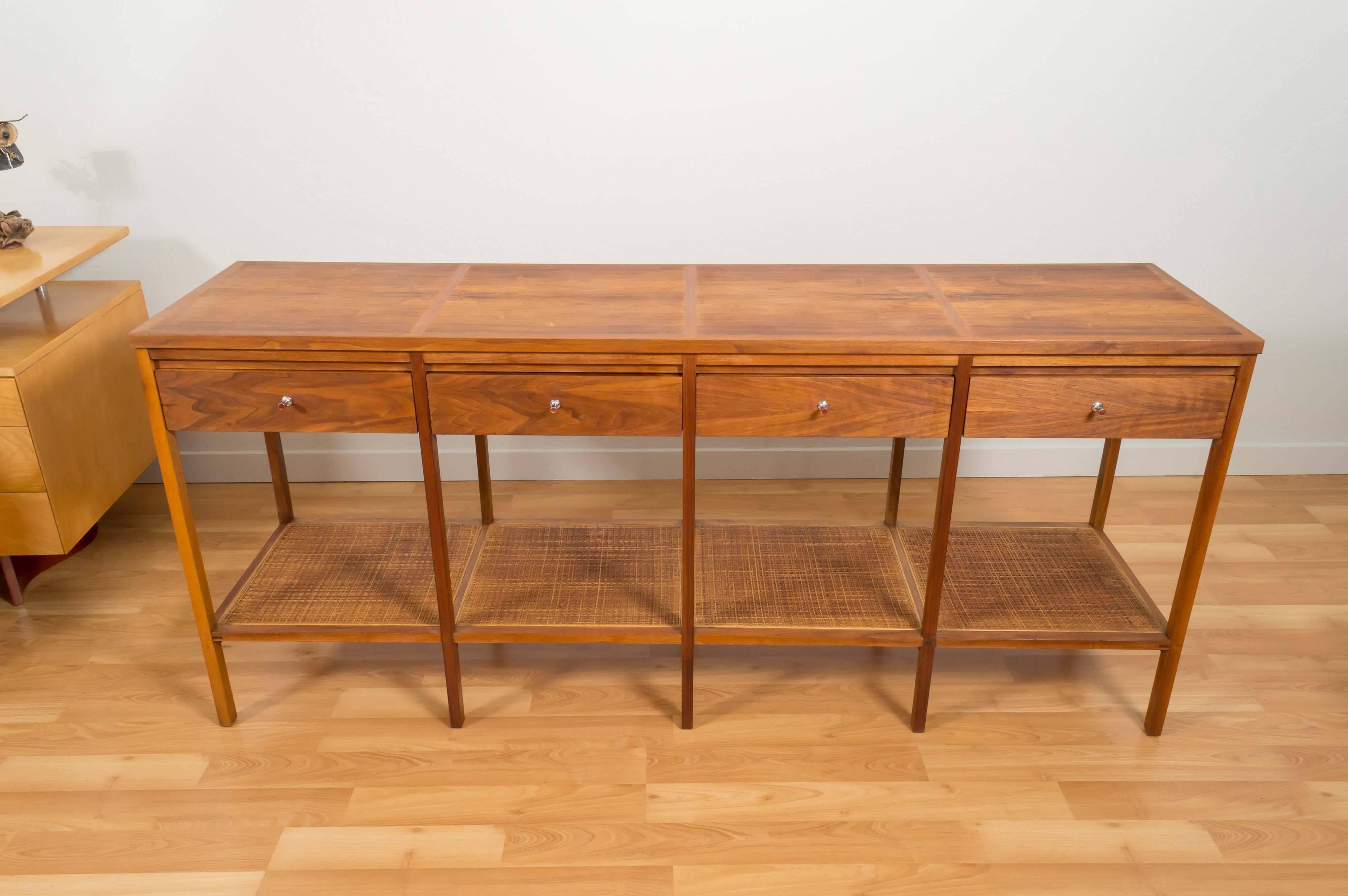 American “Delineator” Walnut and Rosewood Console Table by Paul McCobb for Lane