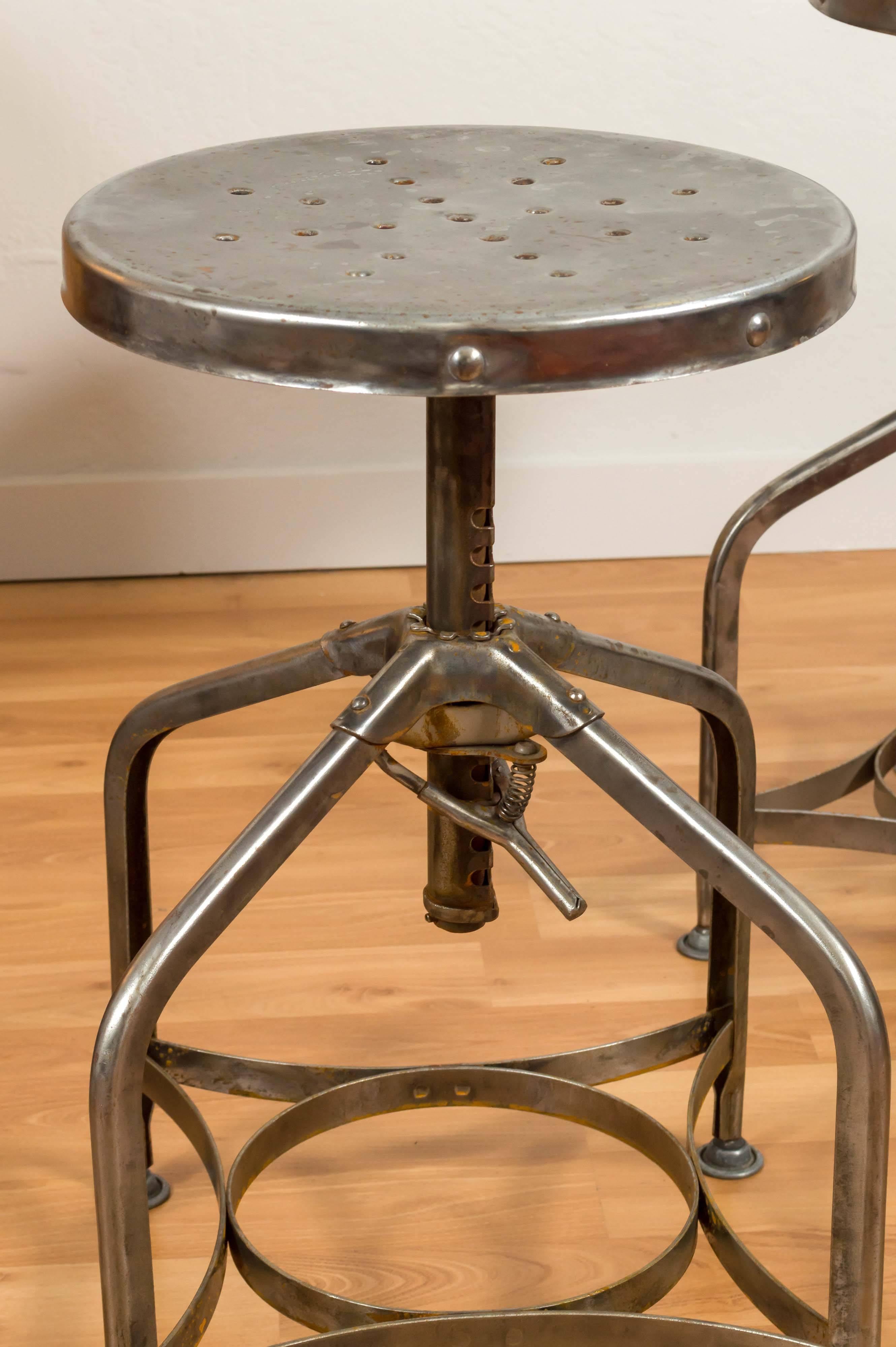Industrial Steel Swivel Stools by Clement Uhl for Toledo Metal Manufacturing Co In Good Condition In San Francisco, CA