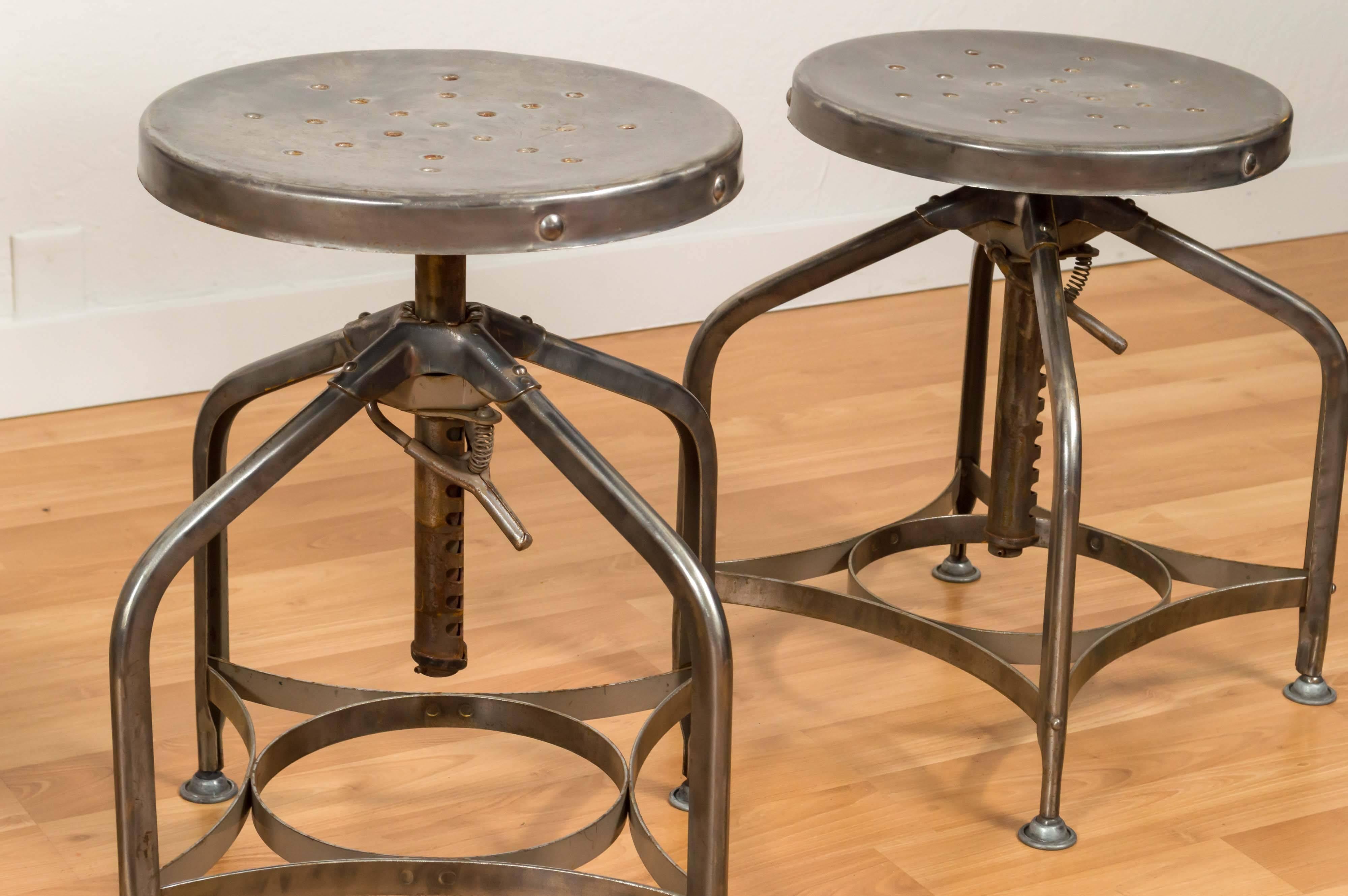 Mid-20th Century Industrial Steel Swivel Stools by Clement Uhl for Toledo Metal Manufacturing Co