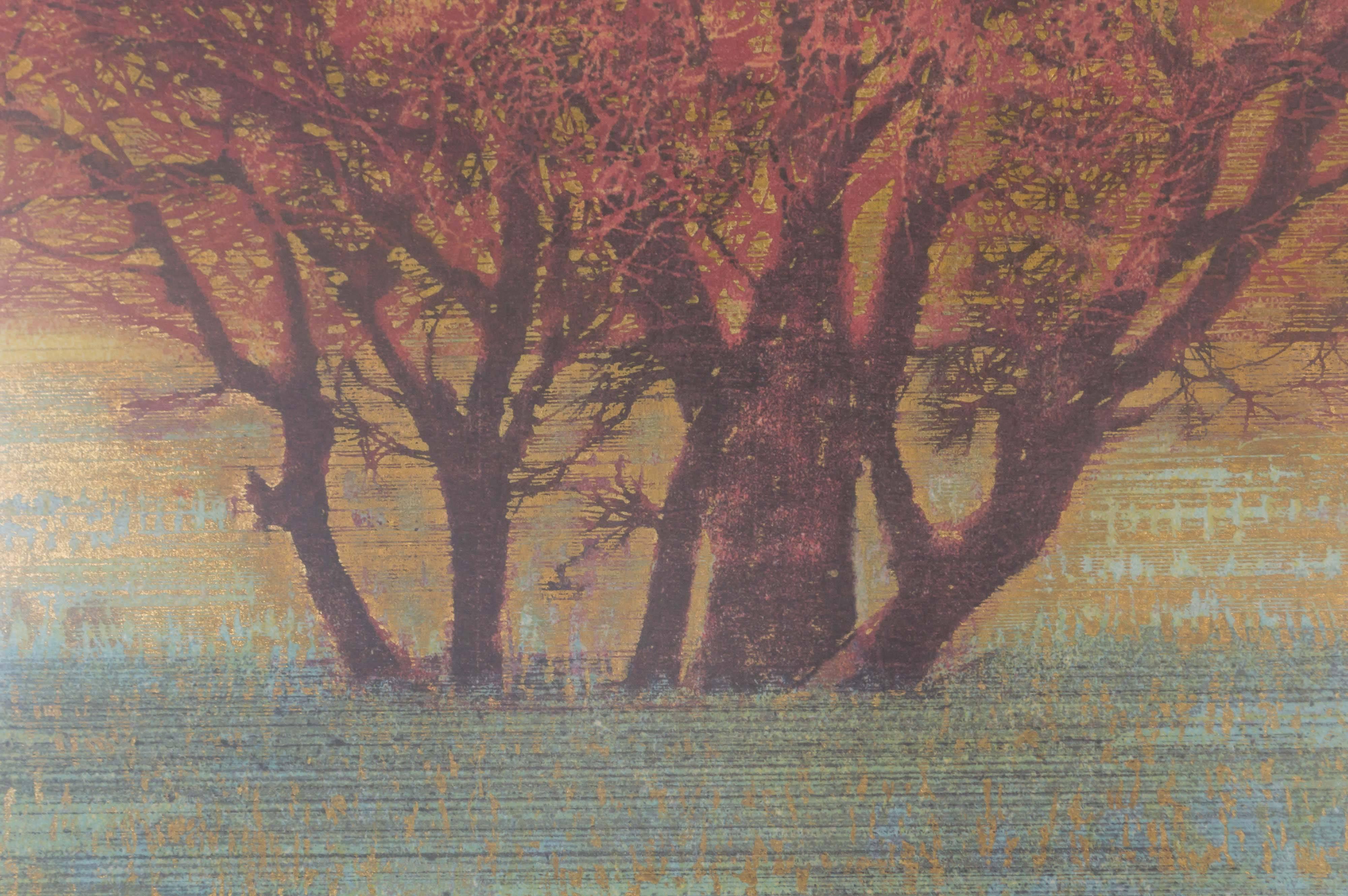 Japanese Joichi Hoshi “Veldt (B)” Monumental Framed Woodblock Print