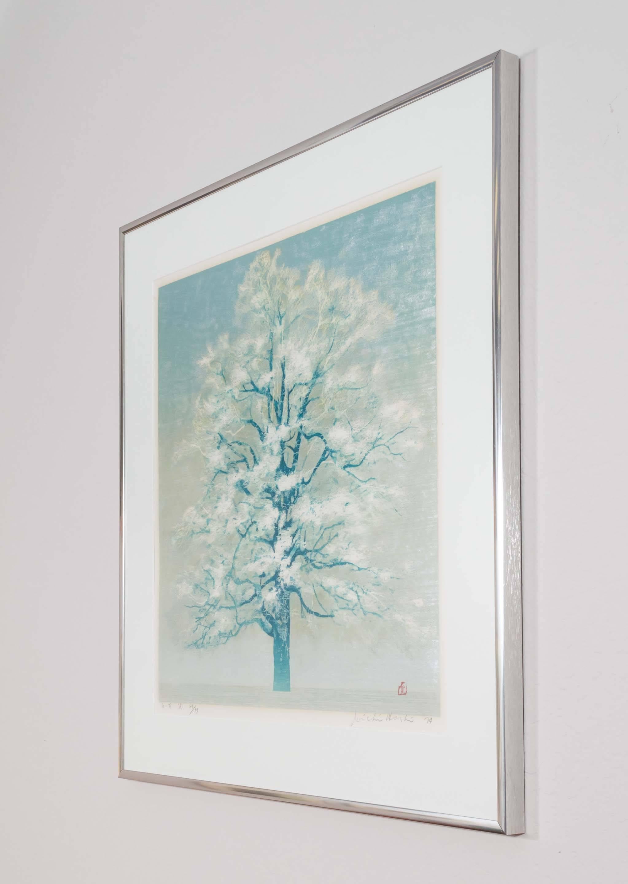 Japanese Joichi Hoshi “White Tree (A)” Framed Woodblock Print