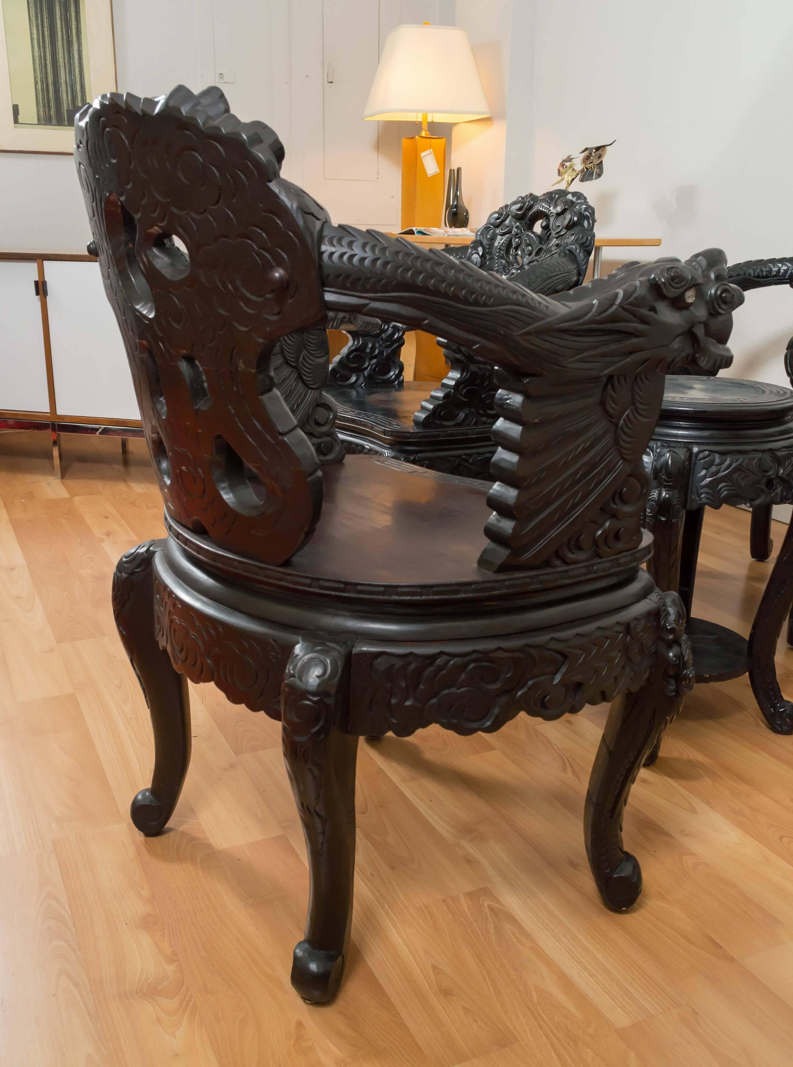 Pair of Antique Hand Carved Chinese “Dragon” Chairs  In Good Condition In San Francisco, CA