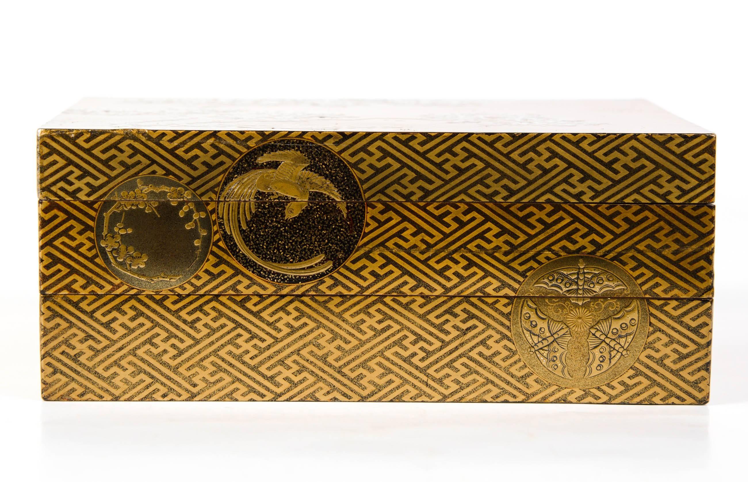 Lacquered Edo Gold Japanese Lacquer Kobako Box