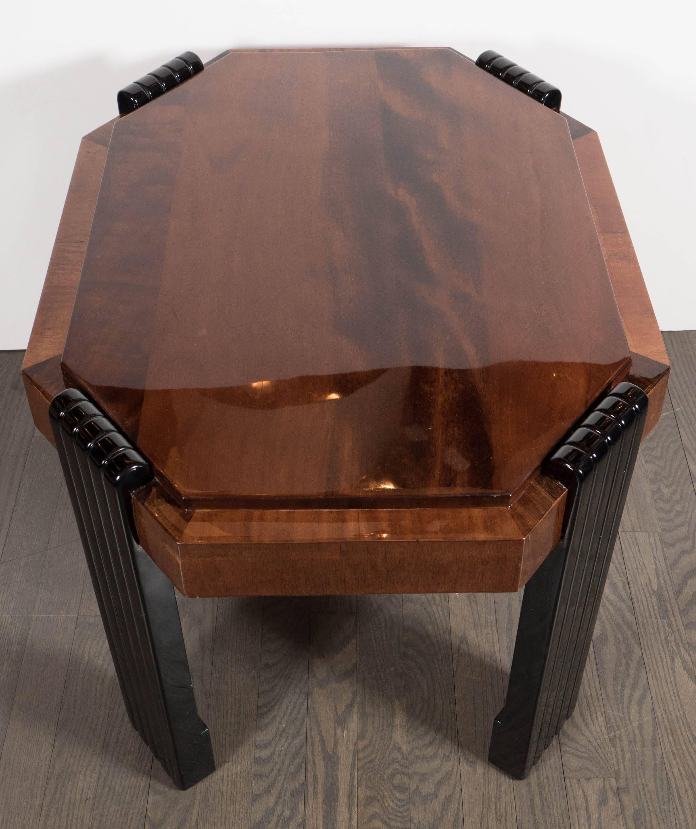 Art Deco Streamlined Octagonal Occasional Table in Bookmatched Burled Walnut 3