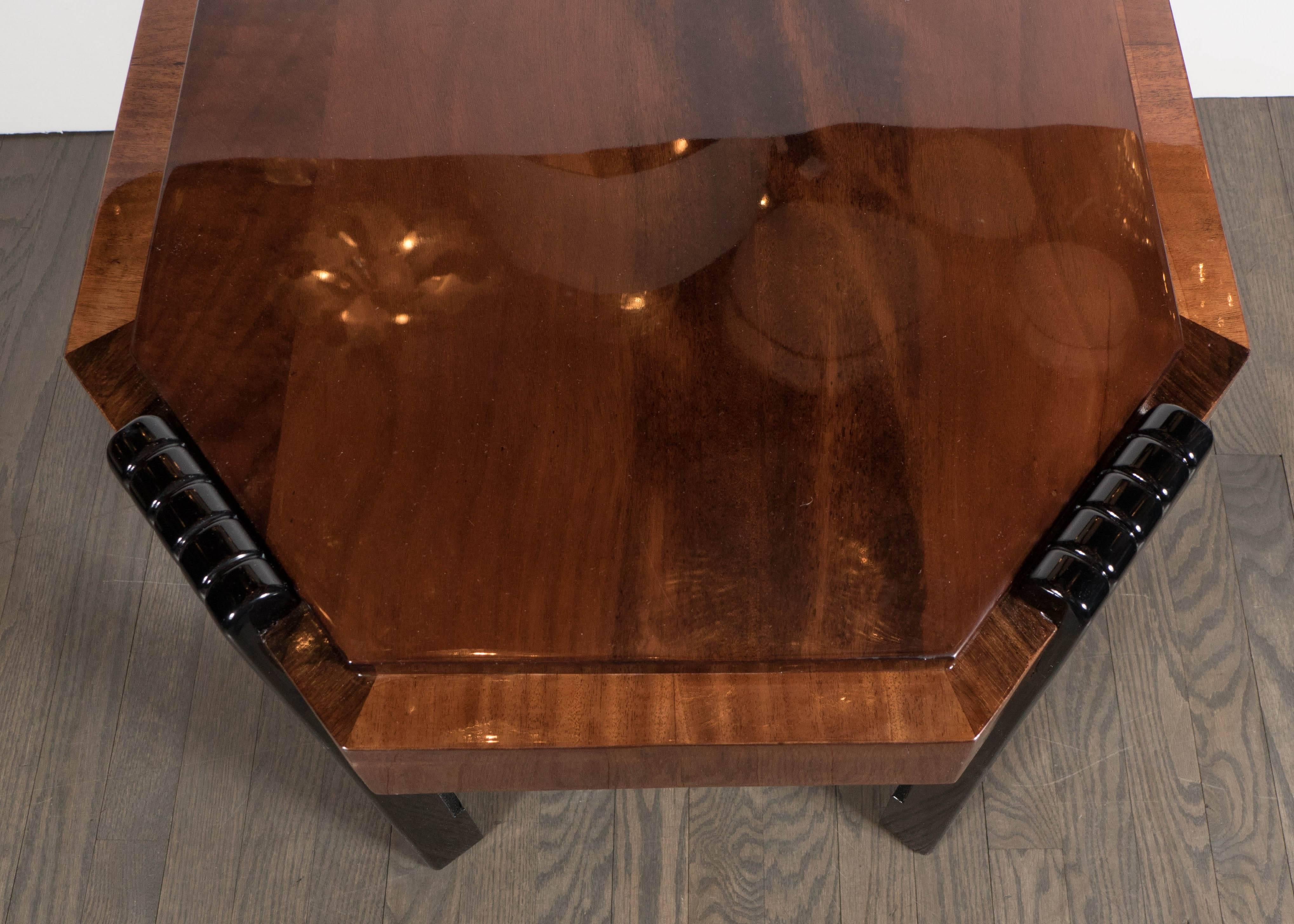 Art Deco Streamlined Octagonal Occasional Table in Bookmatched Burled Walnut 4