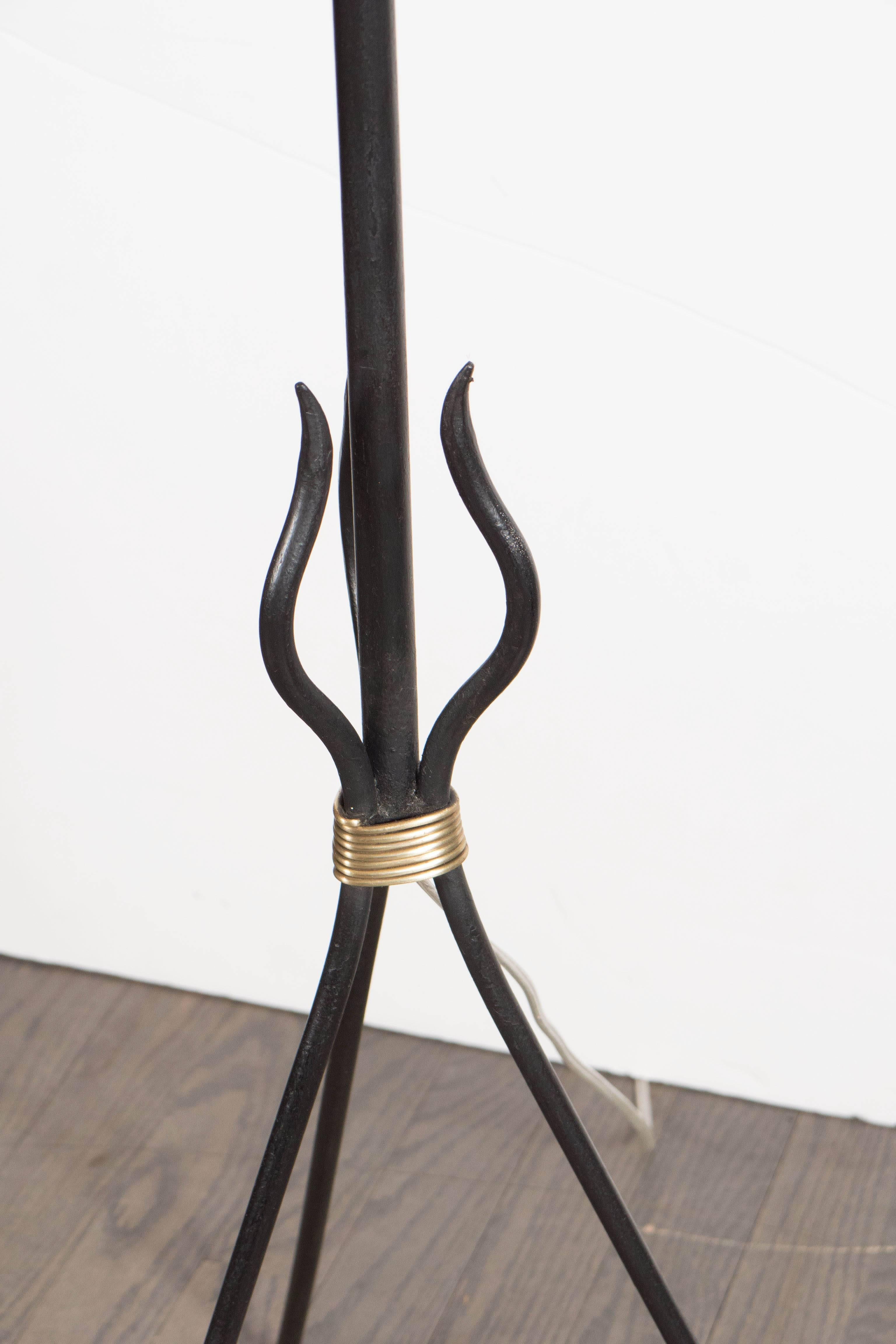 French Sculptural Floor Lamp in Wrought Iron and Bronze in the Manner of Jean Royere