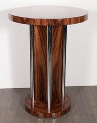 Art Deco Inlaid Exotic Walnut Starburst Center Table with Tubular Chrome Accents