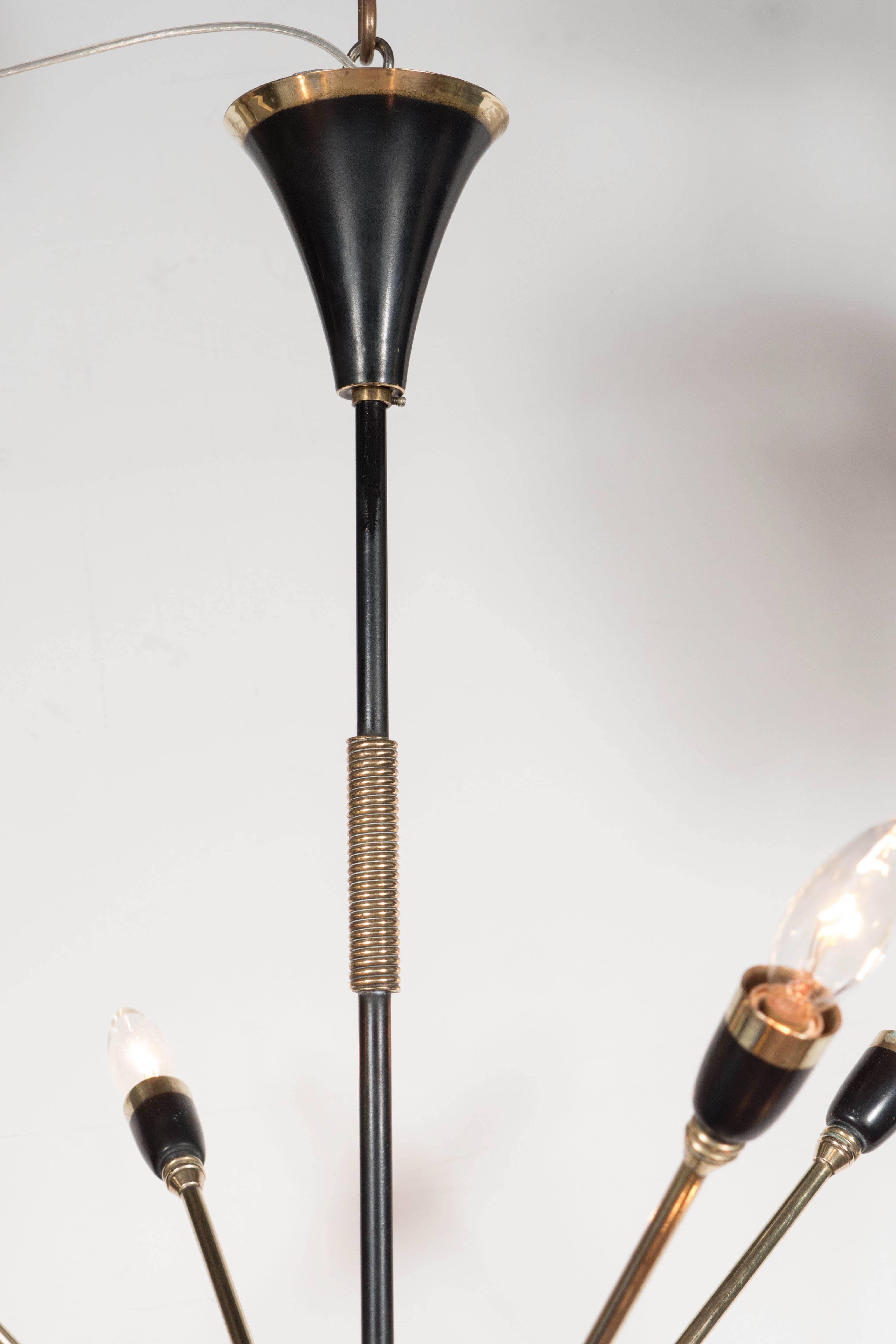 Mid-20th Century Mid-Century Italian Eight-Arm Sputnik Chandelier in Brass and Black Enamel