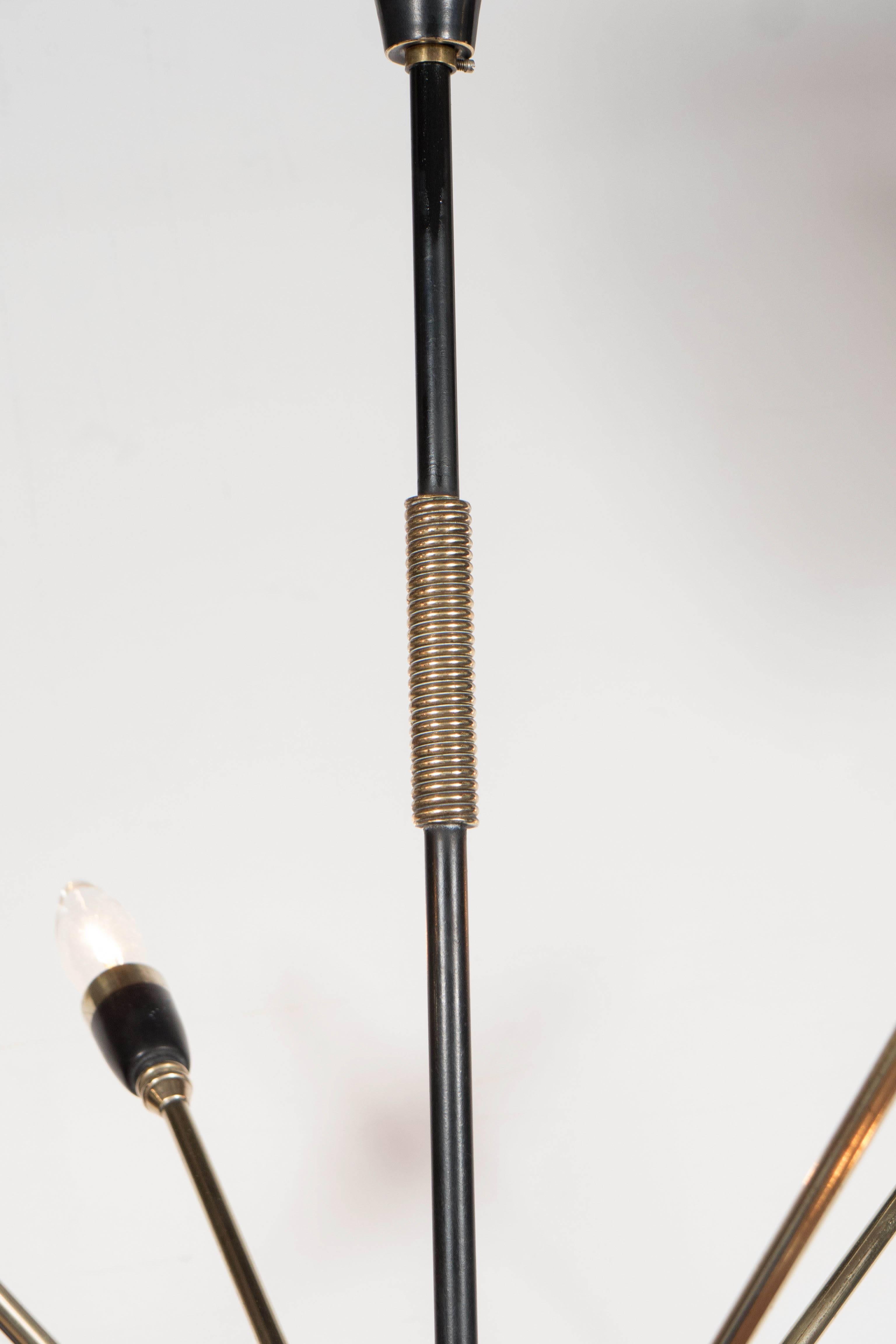 Mid-Century Italian Eight-Arm Sputnik Chandelier in Brass and Black Enamel 1