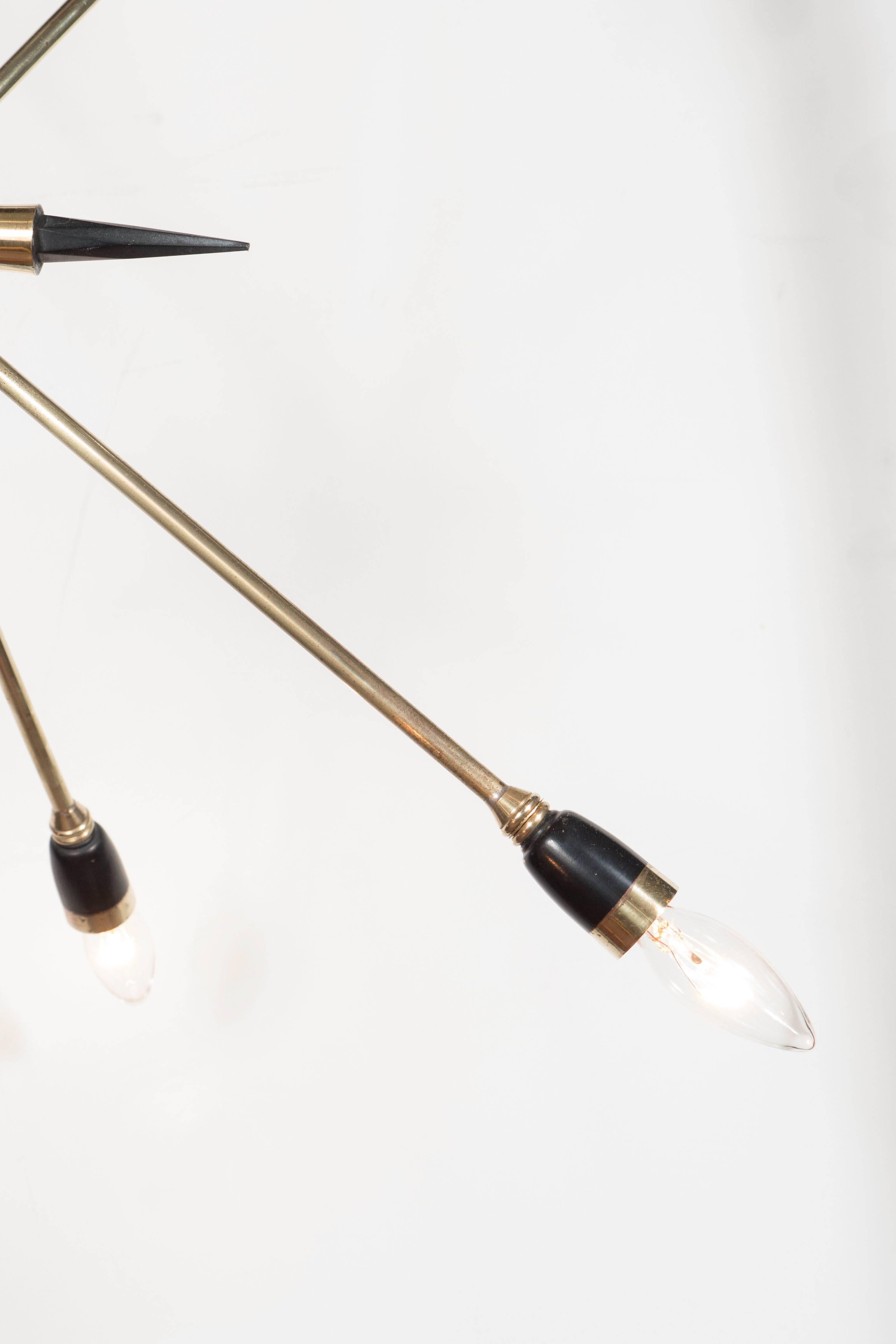 Mid-Century Italian Eight-Arm Sputnik Chandelier in Brass and Black Enamel 2