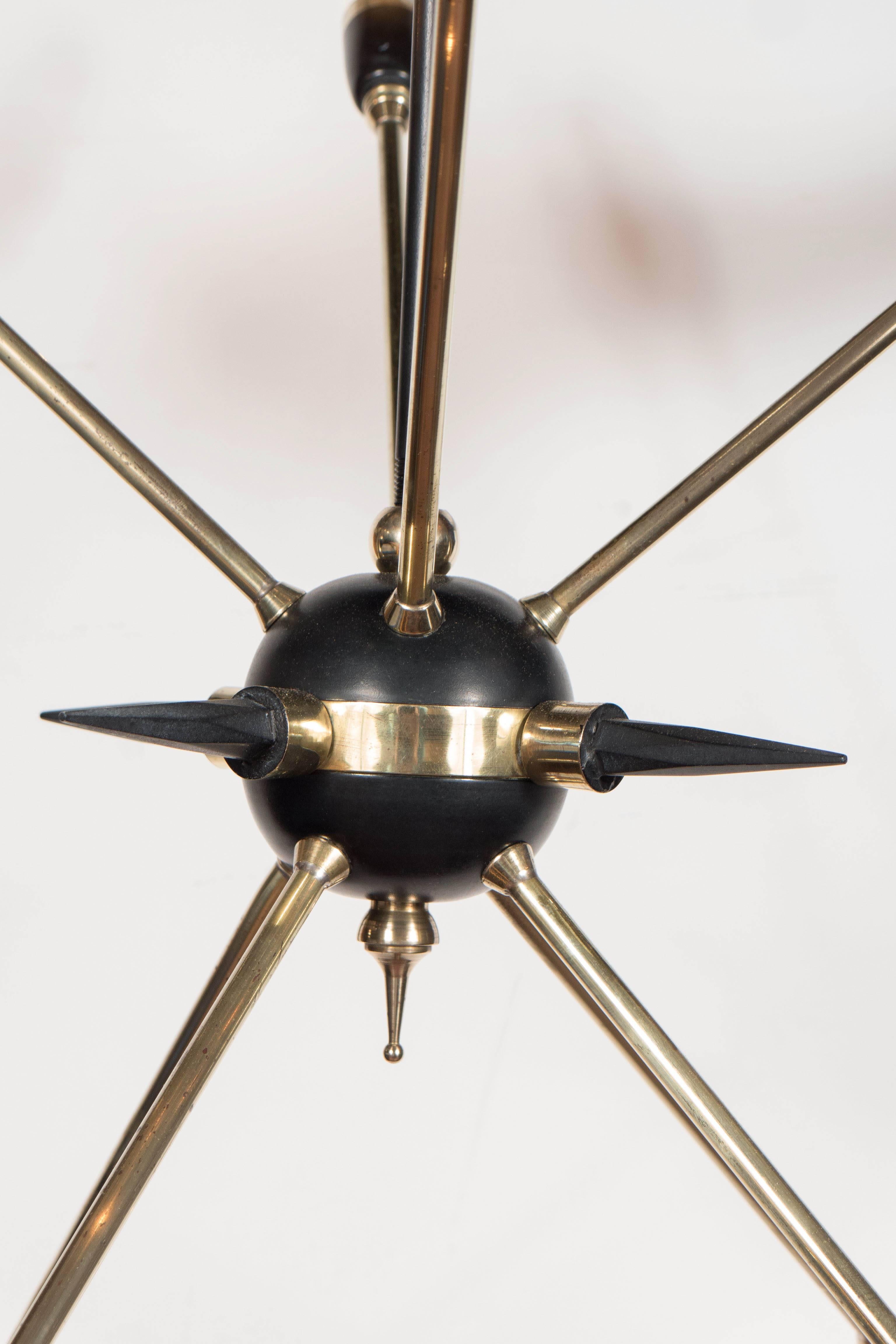 Mid-Century Italian Eight-Arm Sputnik Chandelier in Brass and Black Enamel 3