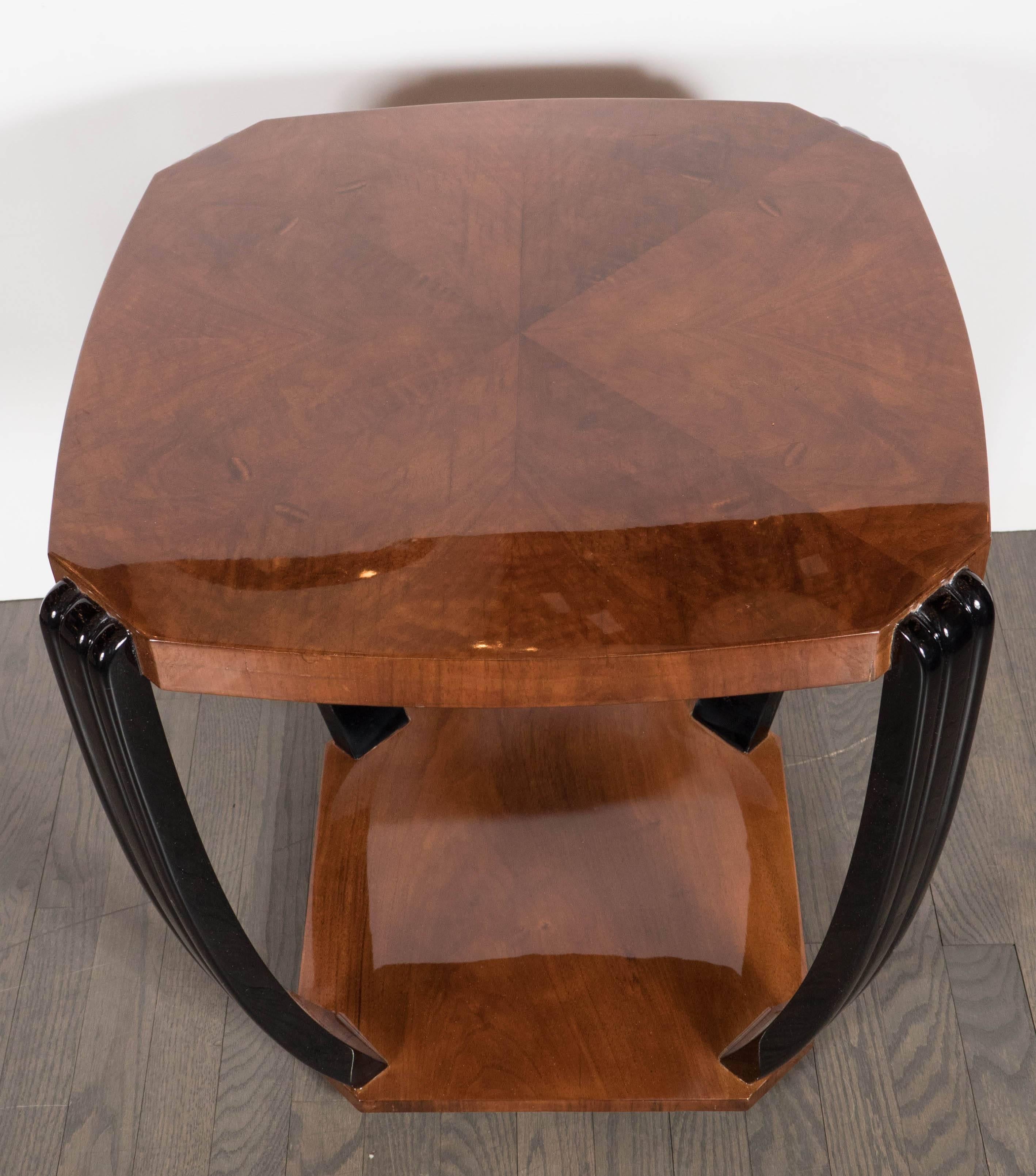 Mid-20th Century Art Deco Machine Age Streamlined Bookmatched Burled Walnut Occasional Table