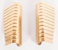 Stunning Pair of Polished Brass Door Handles in the Manner of Gio Ponti