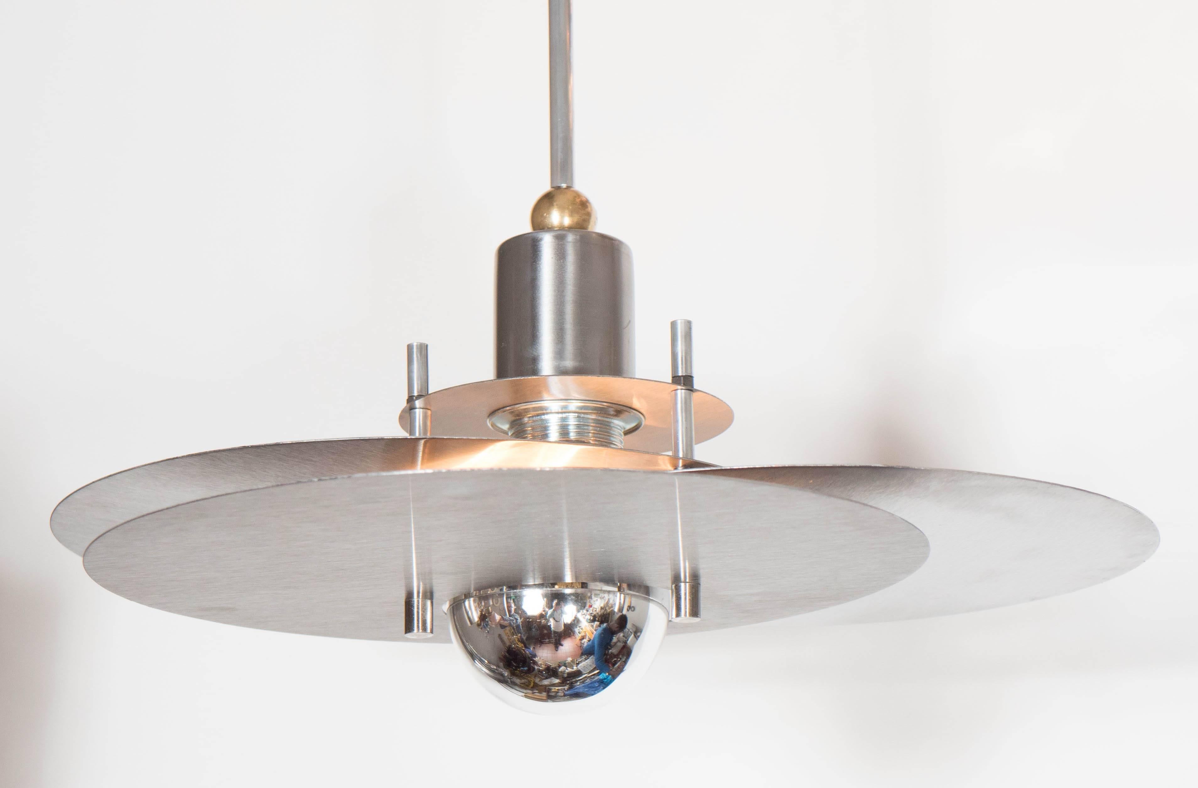 French Sculptural Bauhaus Style Mid-Century Modernist Chandelier by Rene Herbst For Sale