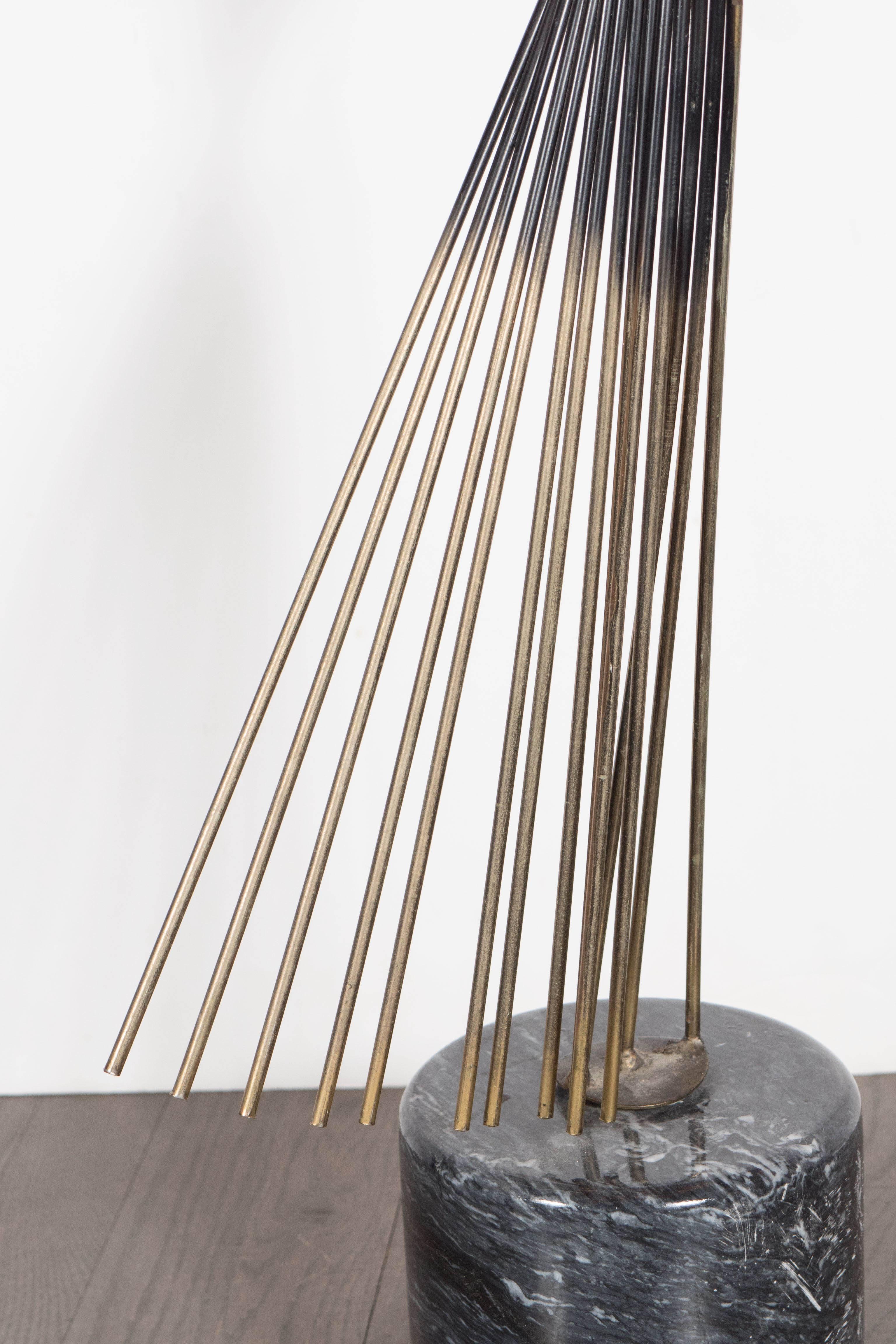 Mid-Century Modern Brutalist Sculpture in Patinated Brass on Black Marble Plinth by Curtis Jere