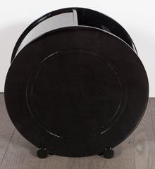 Art Deco Machine Age Waste Basket Attributed to Donald Deskey in Black Lacquer