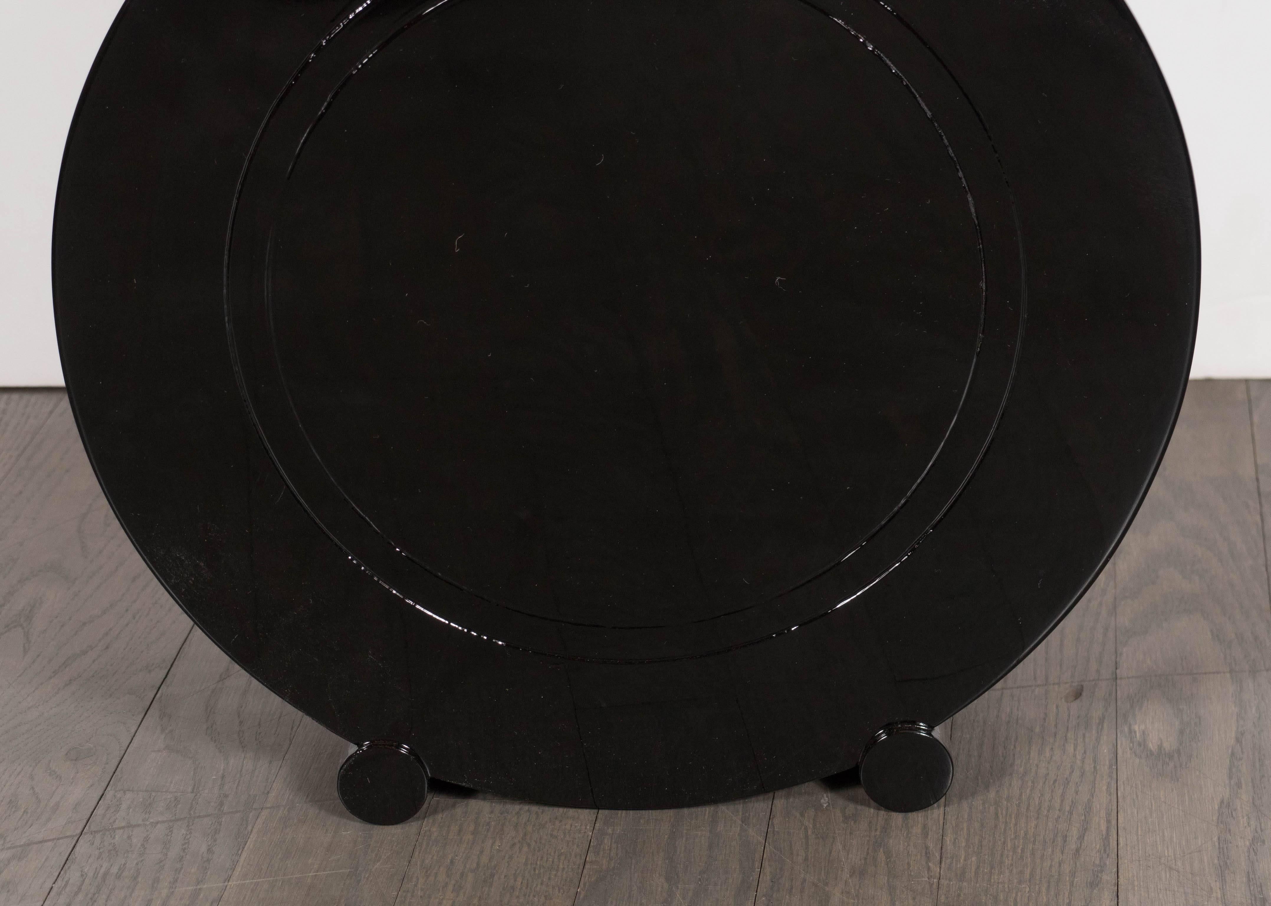 American Art Deco Machine Age Waste Basket Attributed to Donald Deskey in Black Lacquer
