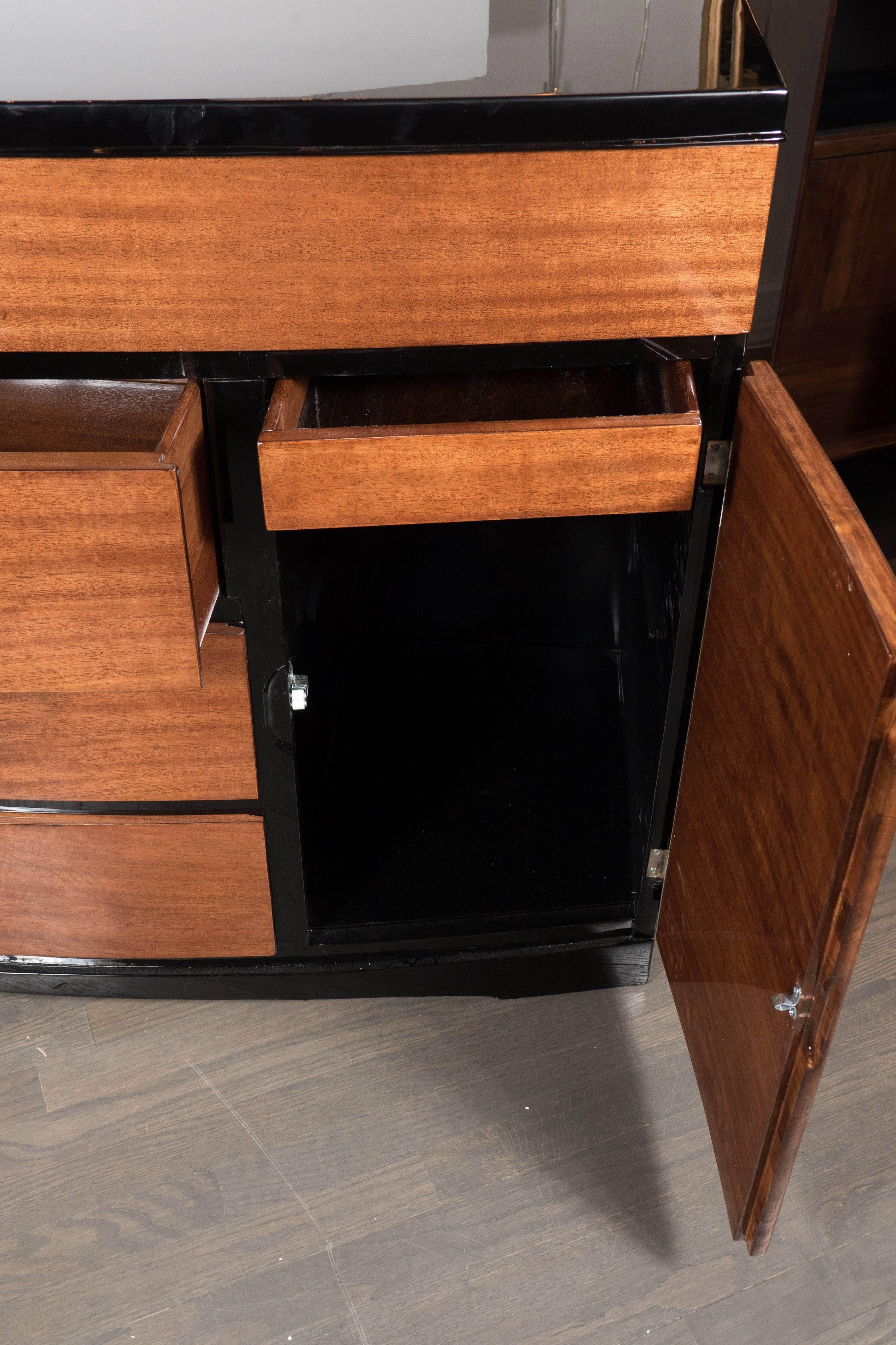 Streamlined Art Deco Bow Fronted Sideboard in Mahogany and Black Lacquer 1