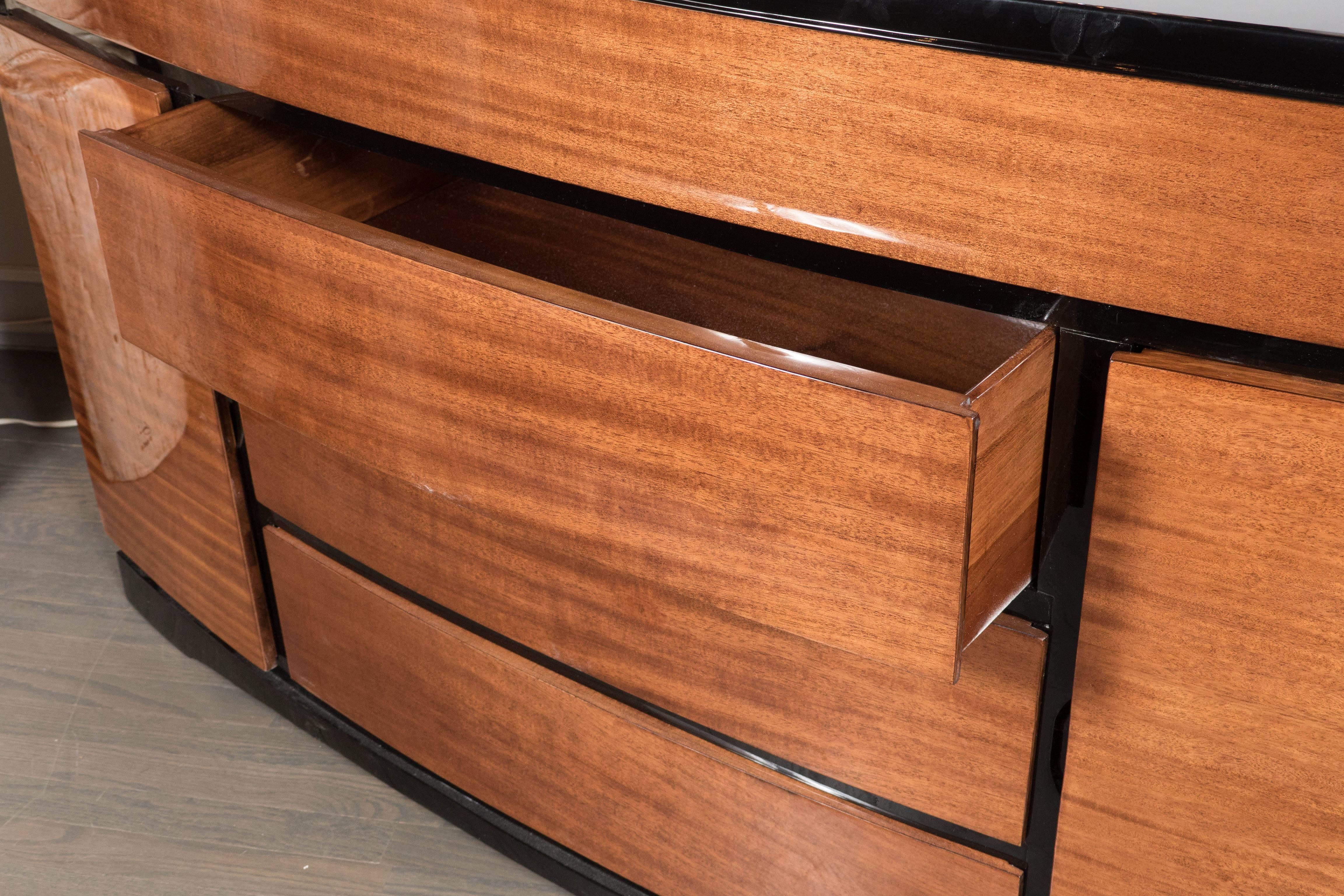 Streamlined Art Deco Bow Fronted Sideboard in Mahogany and Black Lacquer 2