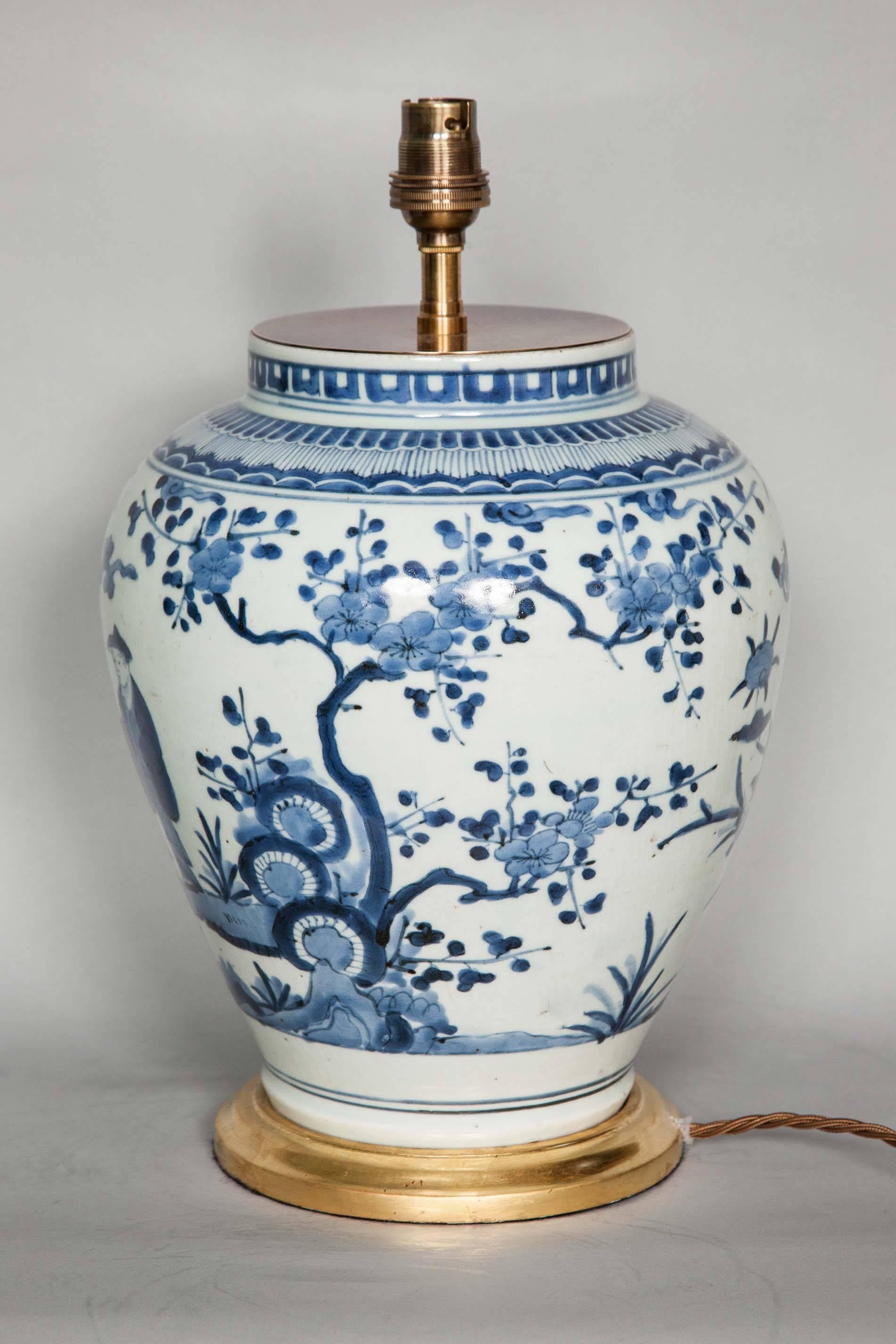 Late 17th Century Japanese Blue and White Vase Lamped 3