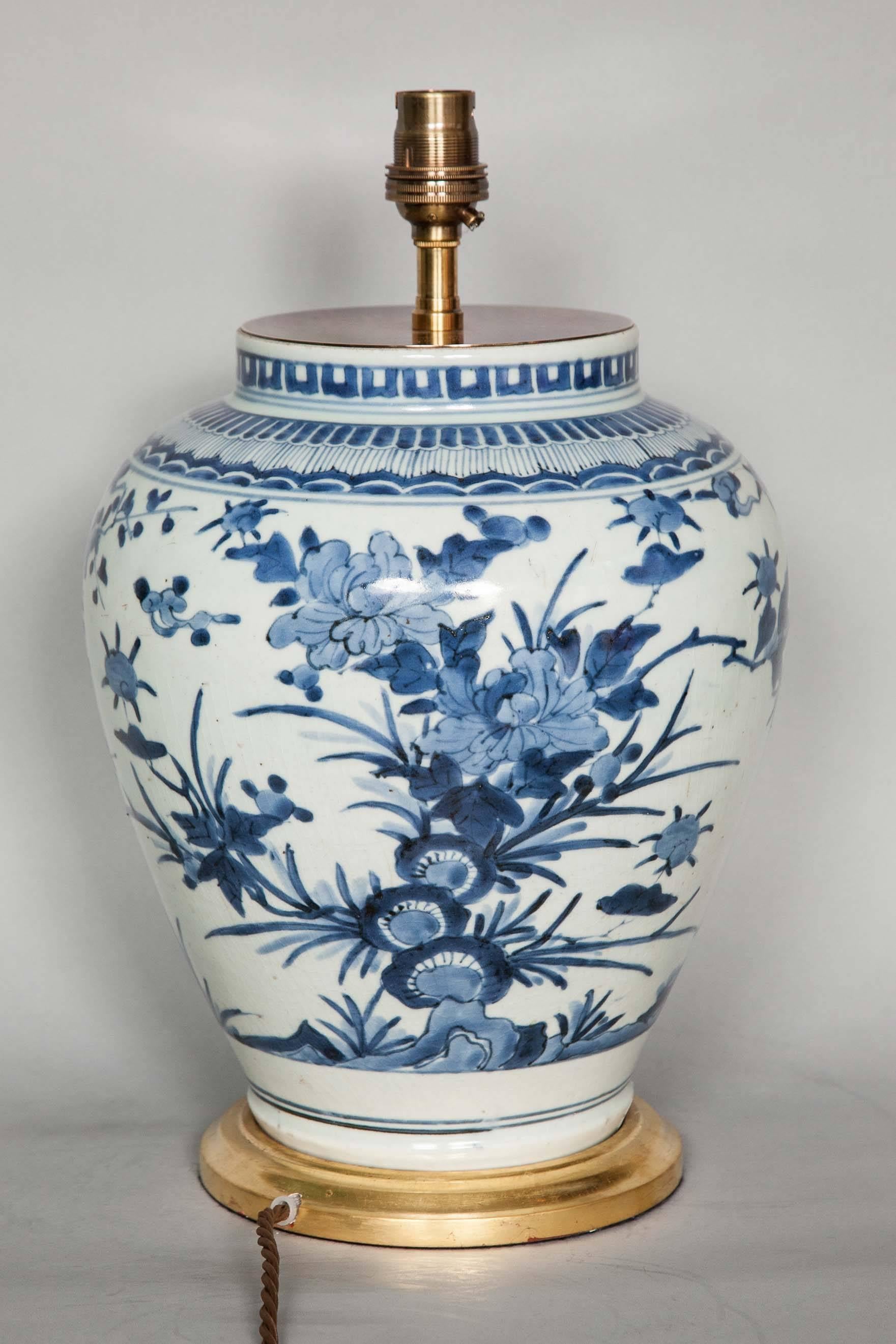 Late 17th Century Japanese Blue and White Vase Lamped 4