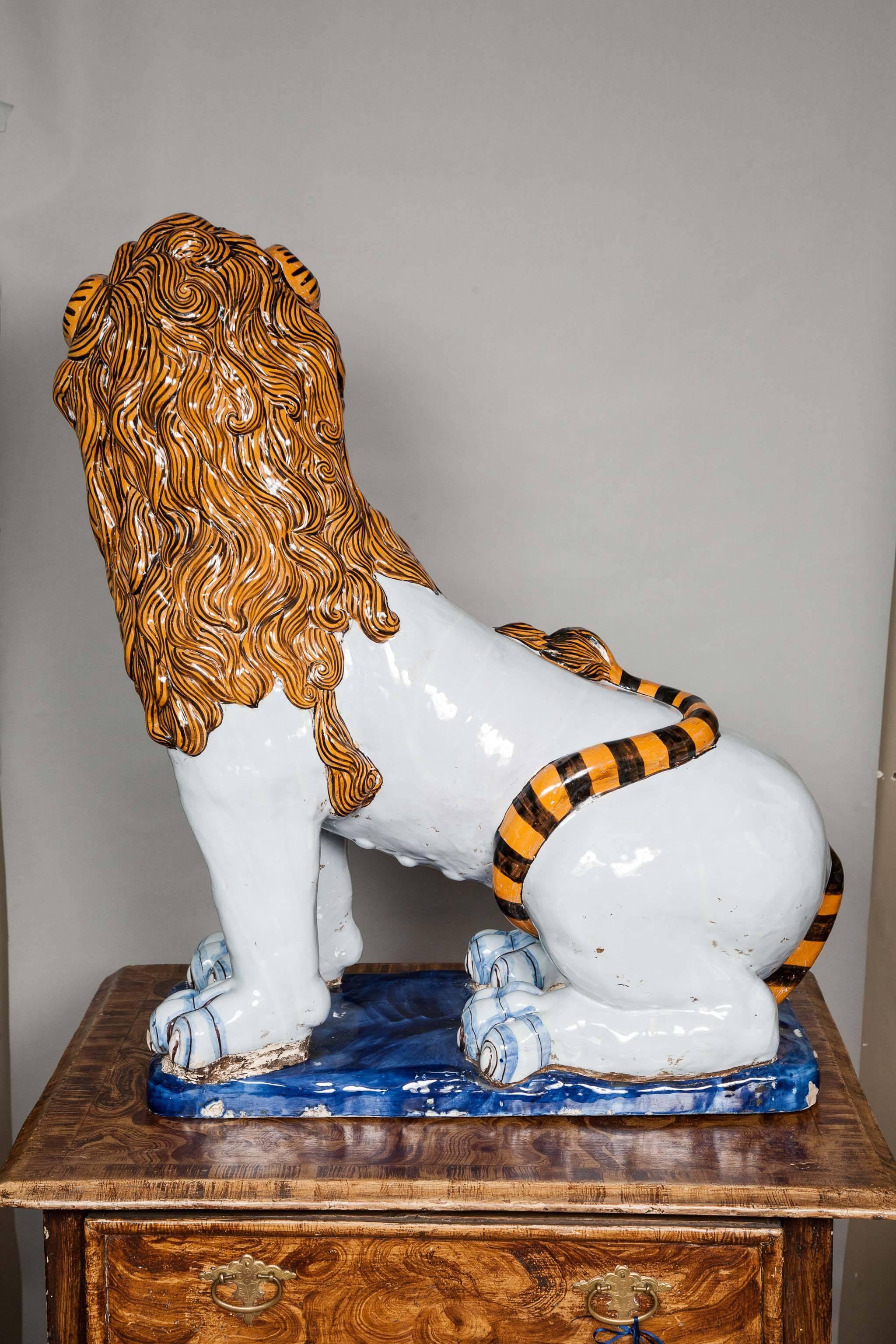 Large 19th Century French Faience Model of a Lion, Rouen, circa 1860 For Sale 1