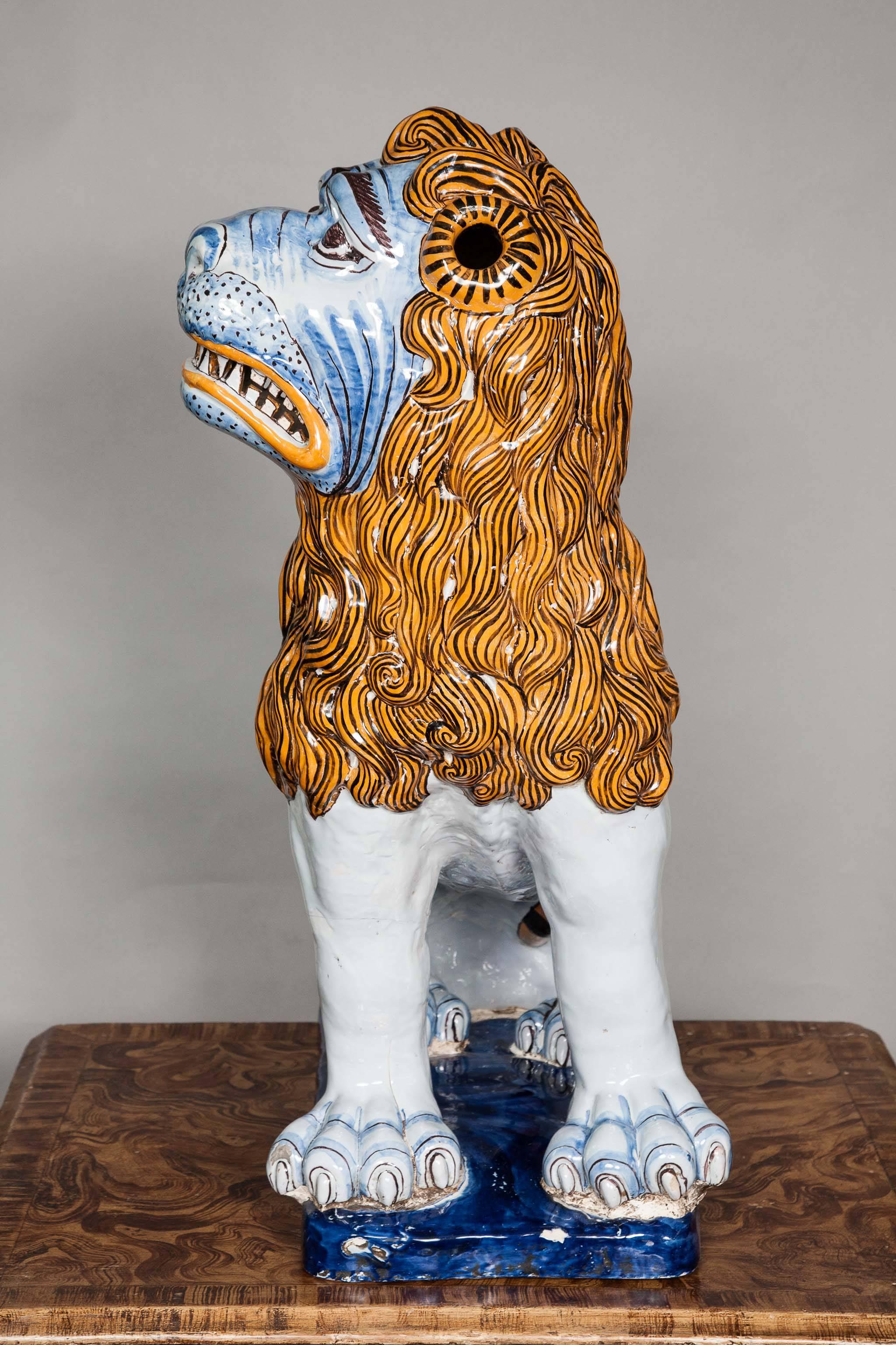 Large 19th Century French Faience Model of a Lion, Rouen, circa 1860 For Sale 3
