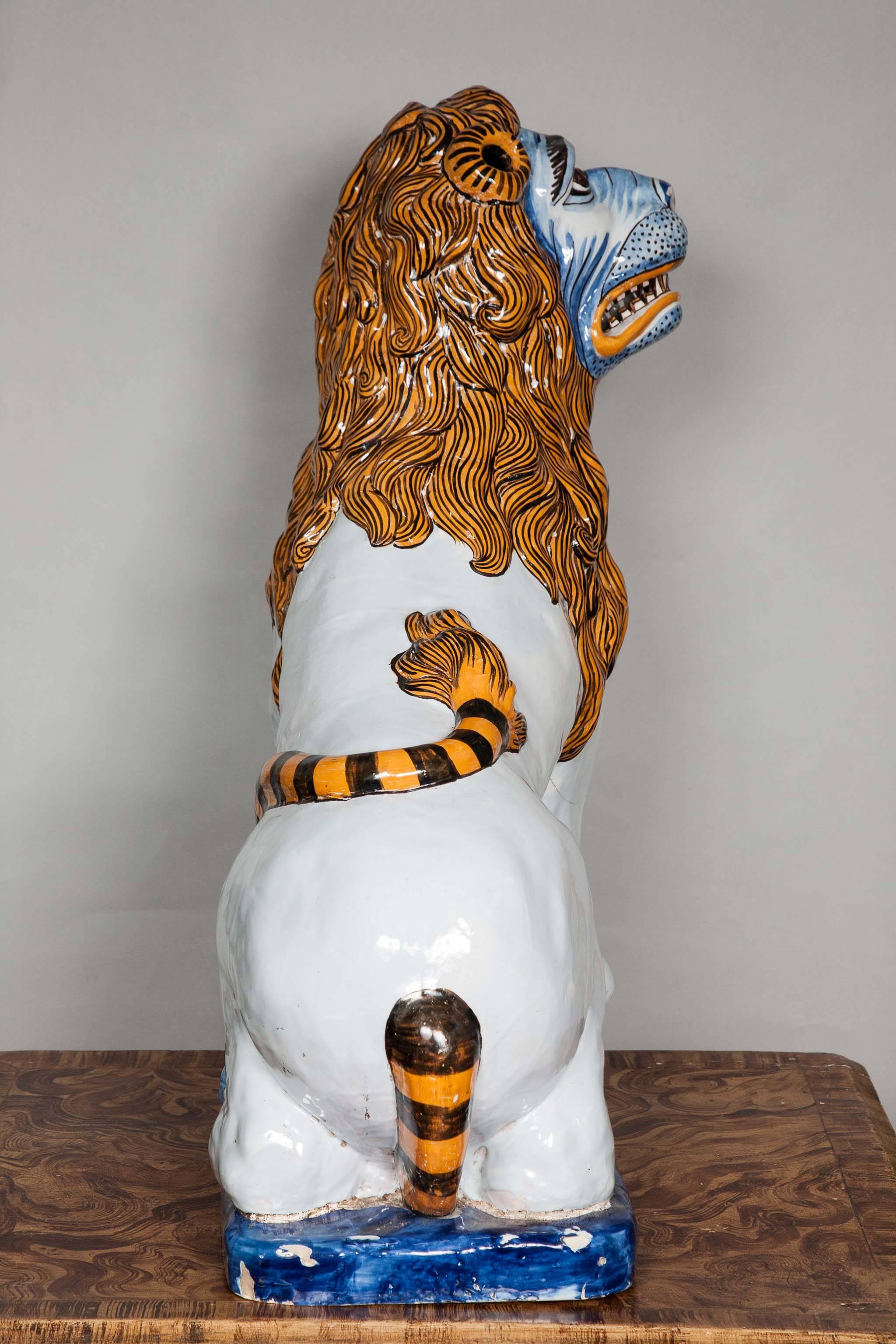 Large 19th Century French Faience Model of a Lion, Rouen, circa 1860 For Sale 4