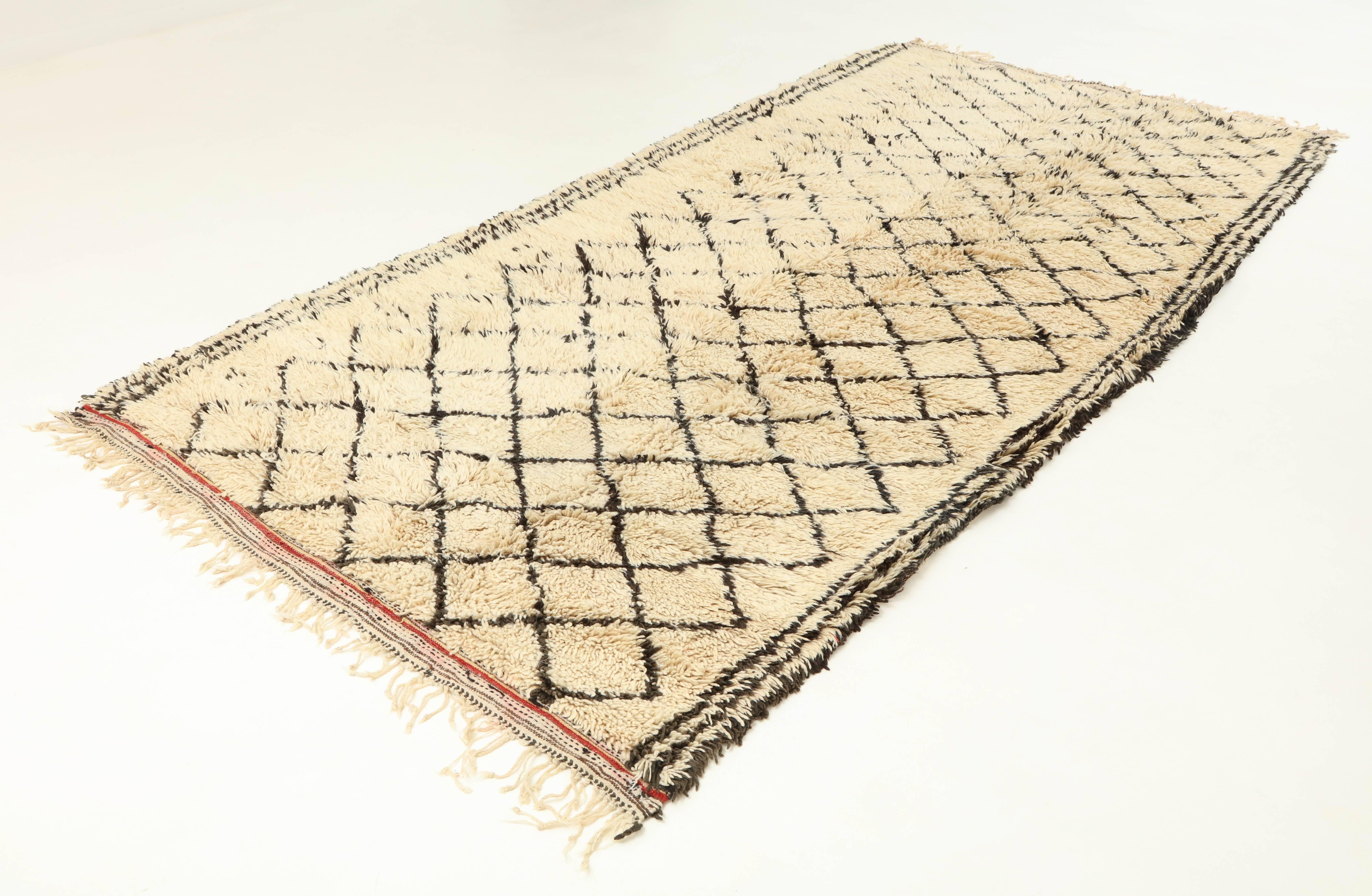 Hand-Woven Rug, Vintage Beni Ourain Moroccan Rug, Ivory and Black