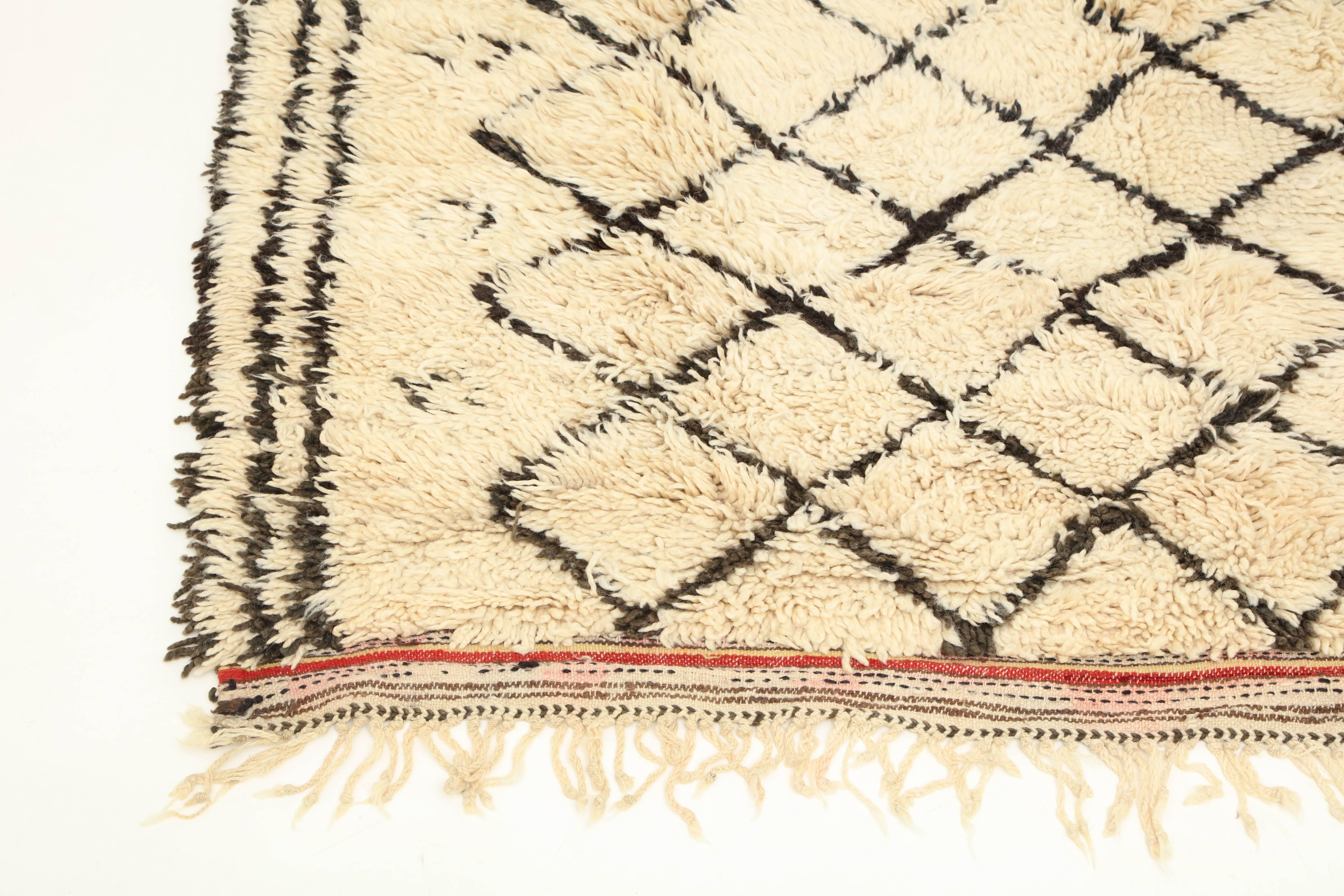 Late 20th Century Rug, Vintage Beni Ourain Moroccan Rug, Ivory and Black