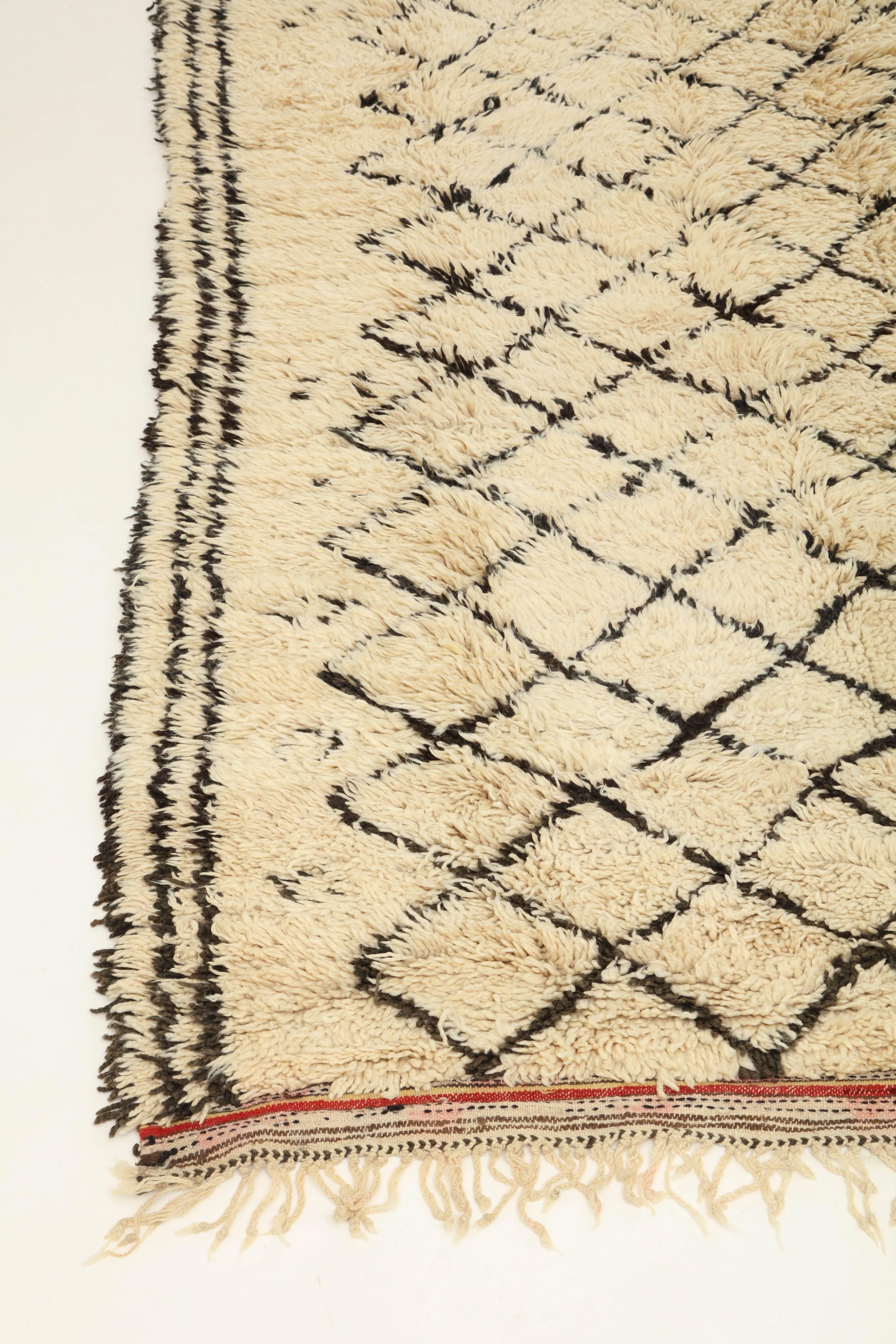 Wool Rug, Vintage Beni Ourain Moroccan Rug, Ivory and Black