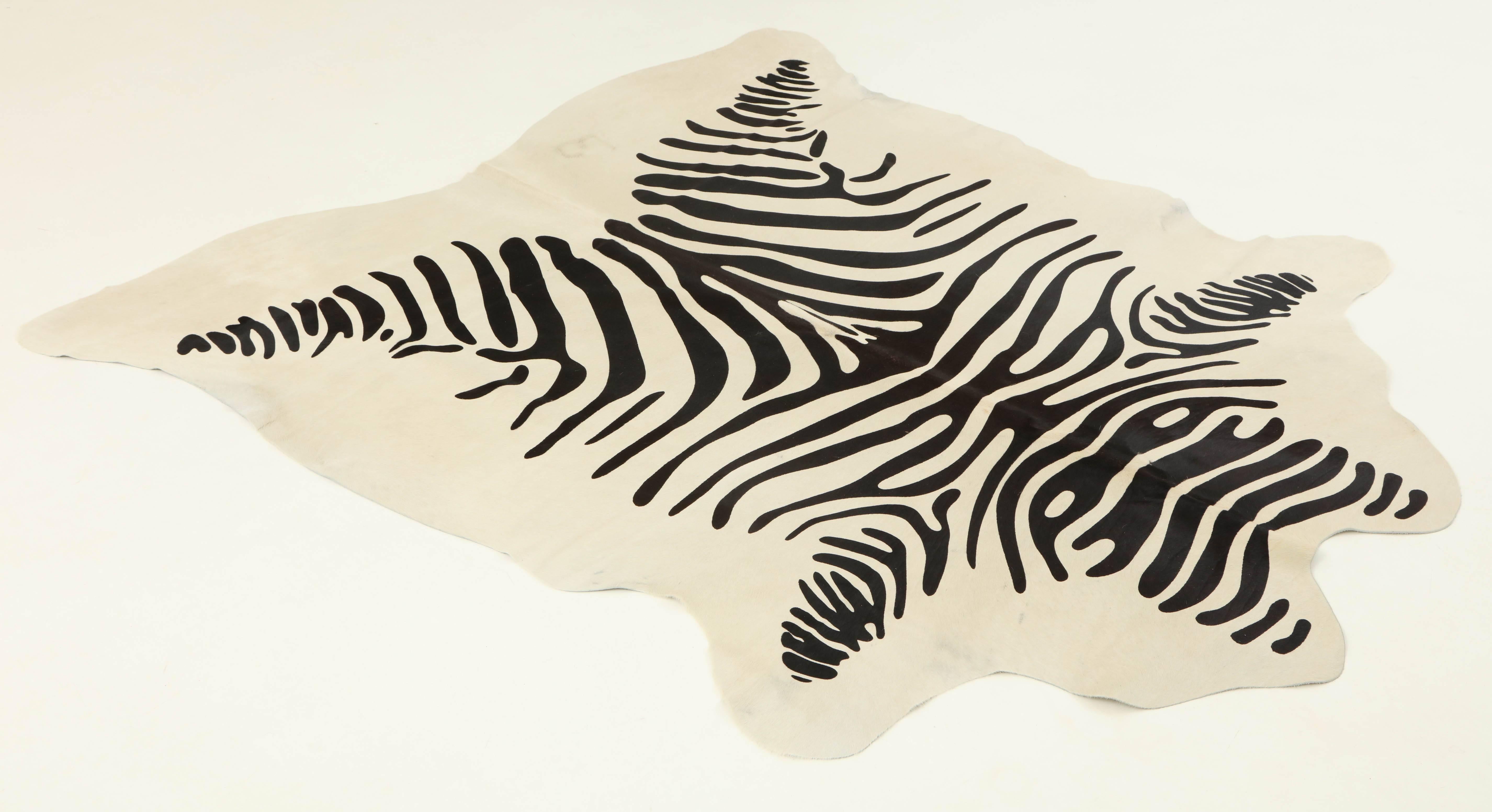 Contemporary Stenciled Zebra Print Brazilian Cowhide Rug