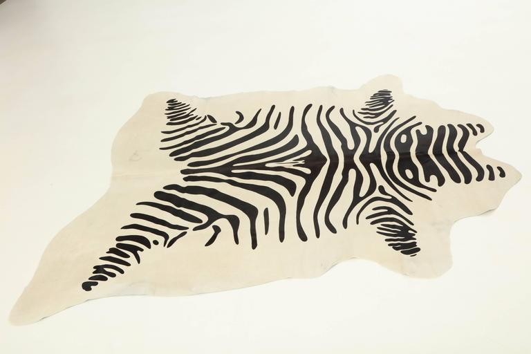 Stenciled Zebra Print Brazilian Cowhide Rug at 1stdibs