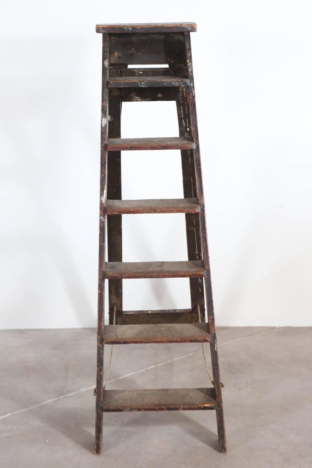 Rustic Seven Step Wooden Ladder For Sale at 1stdibs