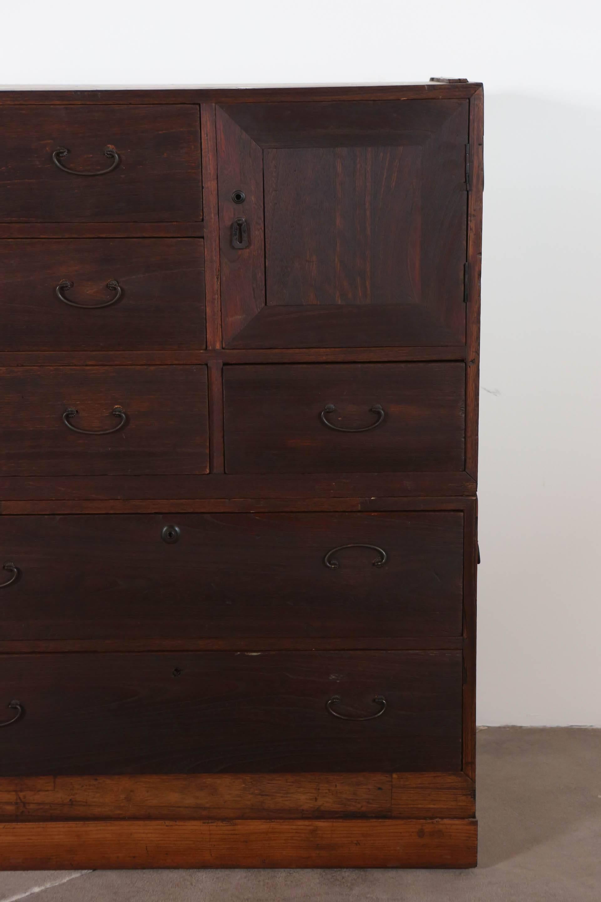 Rustic Large Two-Piece Japanese Tansu In Distressed Condition In Los Angeles, CA