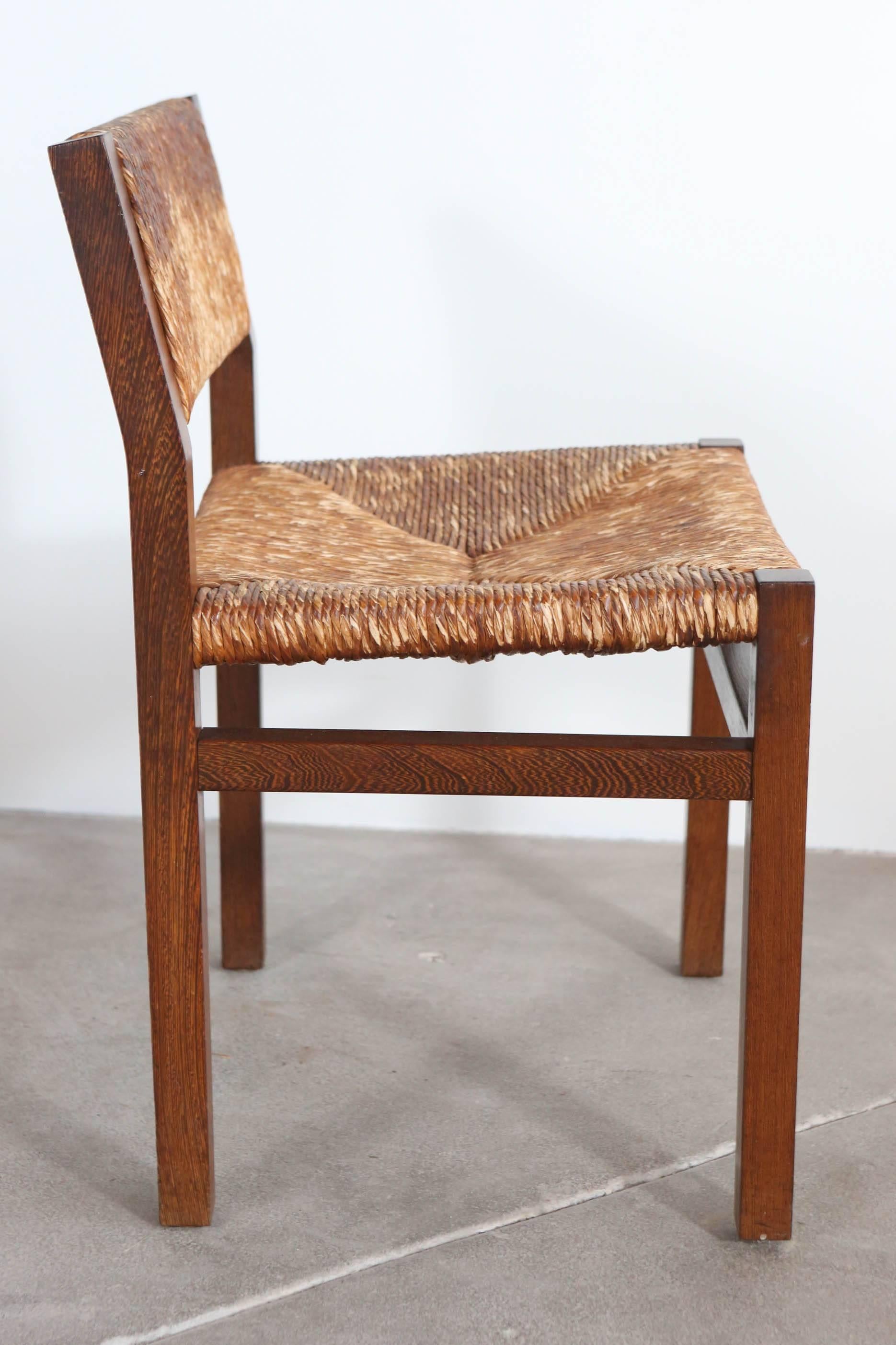 Oak Set of Two Rush Dining Chairs