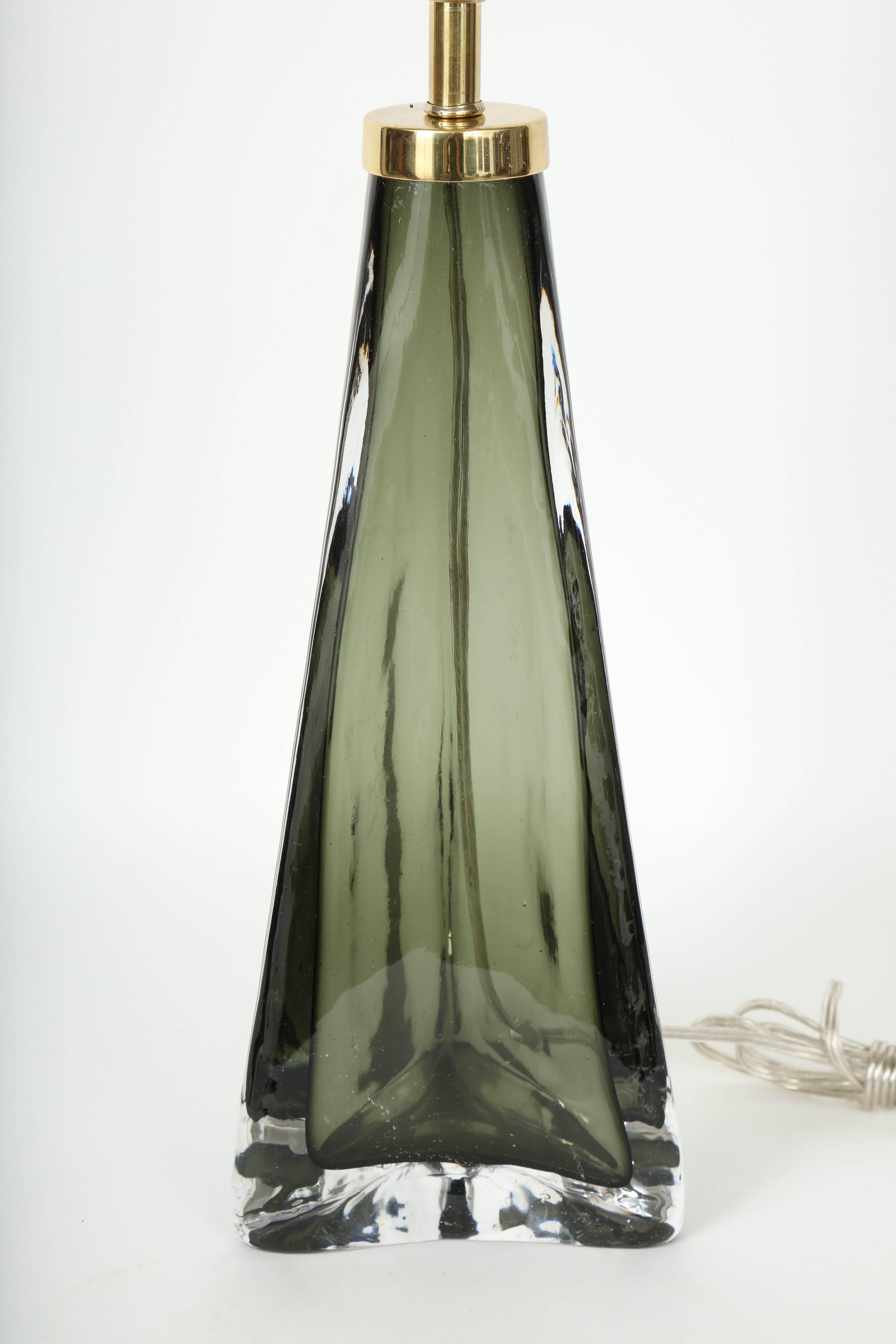 20th Century Olive Green Crystal Lamp by Carl Fagerlund for Orrefors