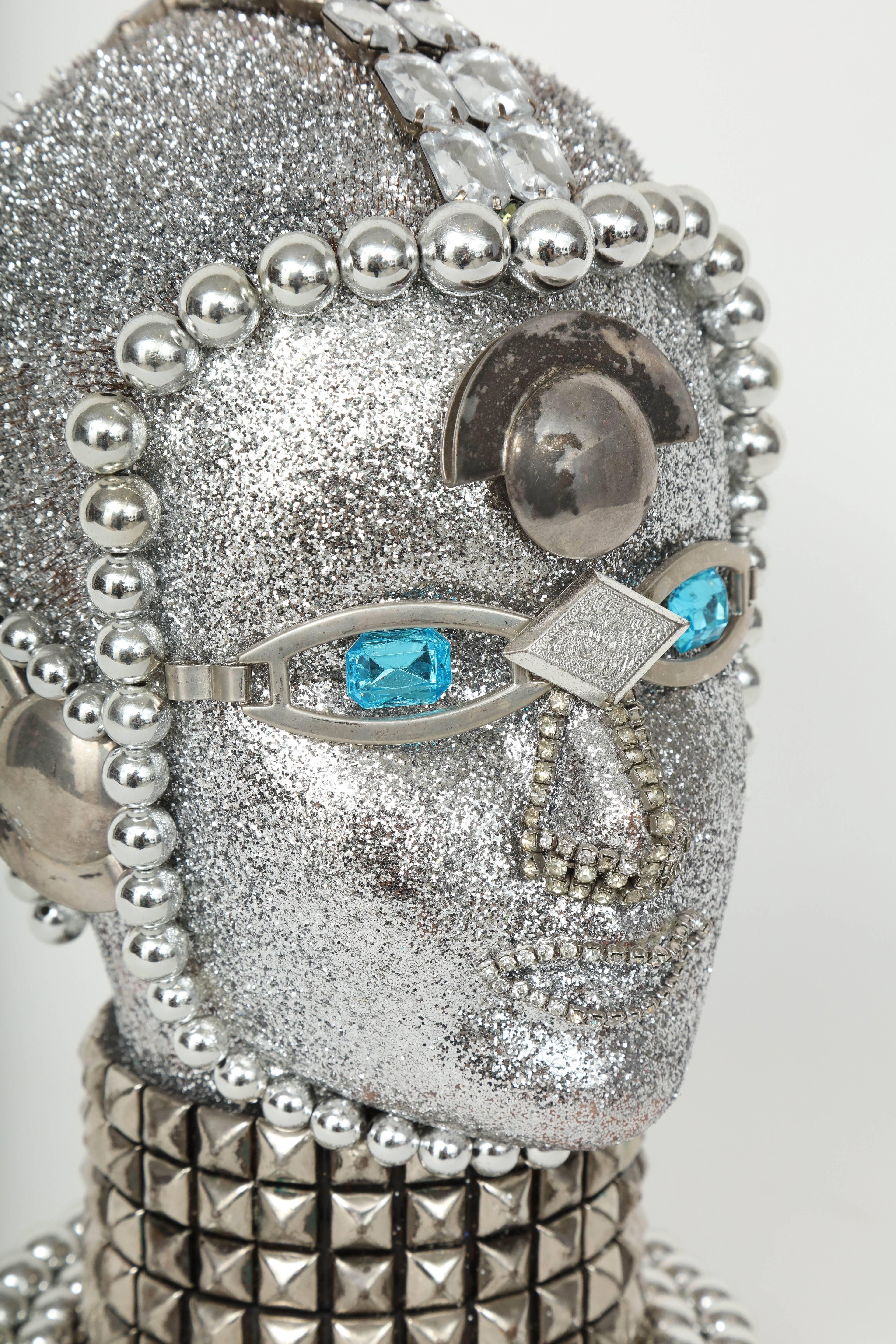 Modern Silver Metallic Android Bust by W. Beaupre For Sale