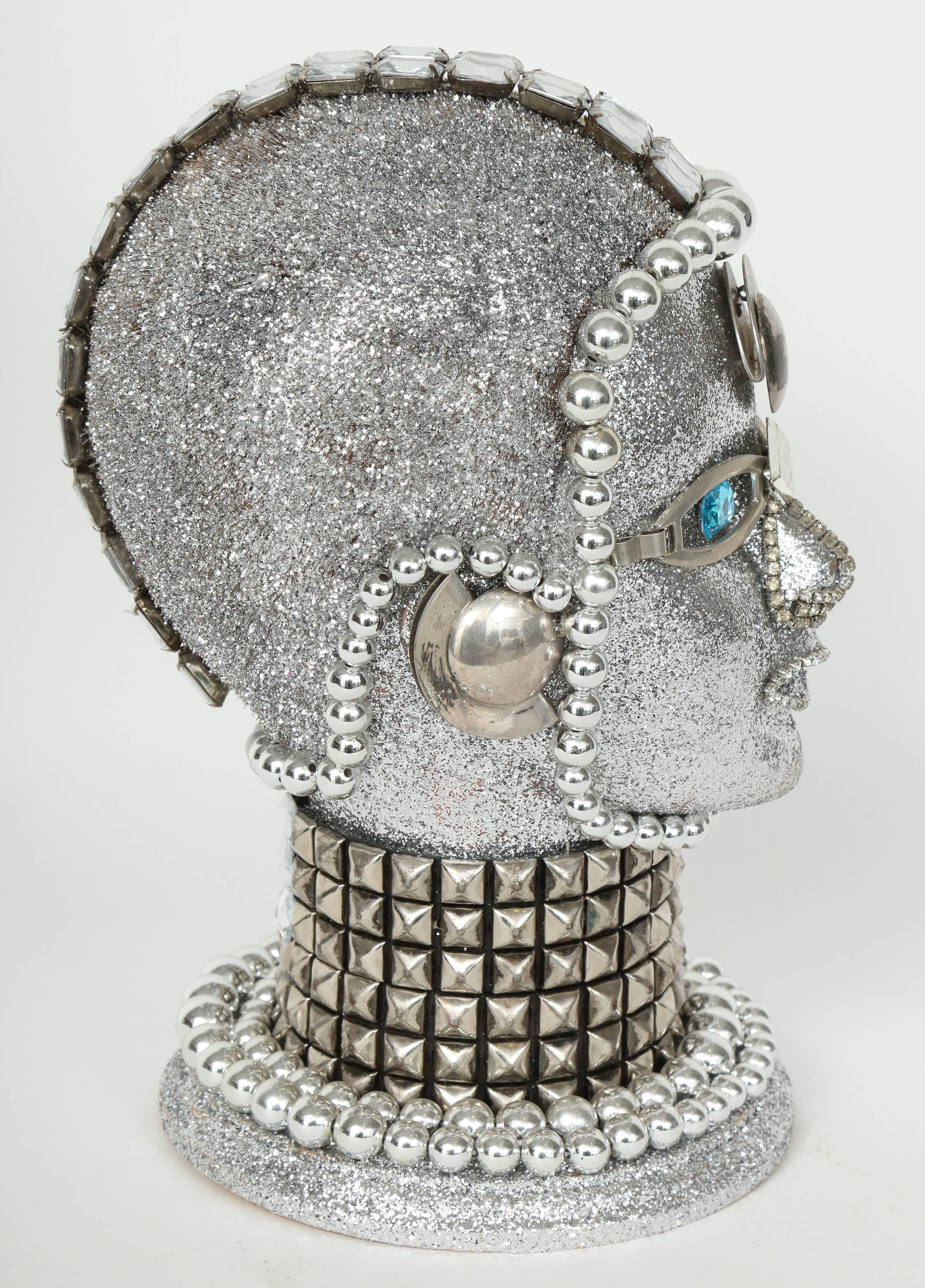 Silver Metallic Android Bust by W. Beaupre In Excellent Condition For Sale In New York, NY