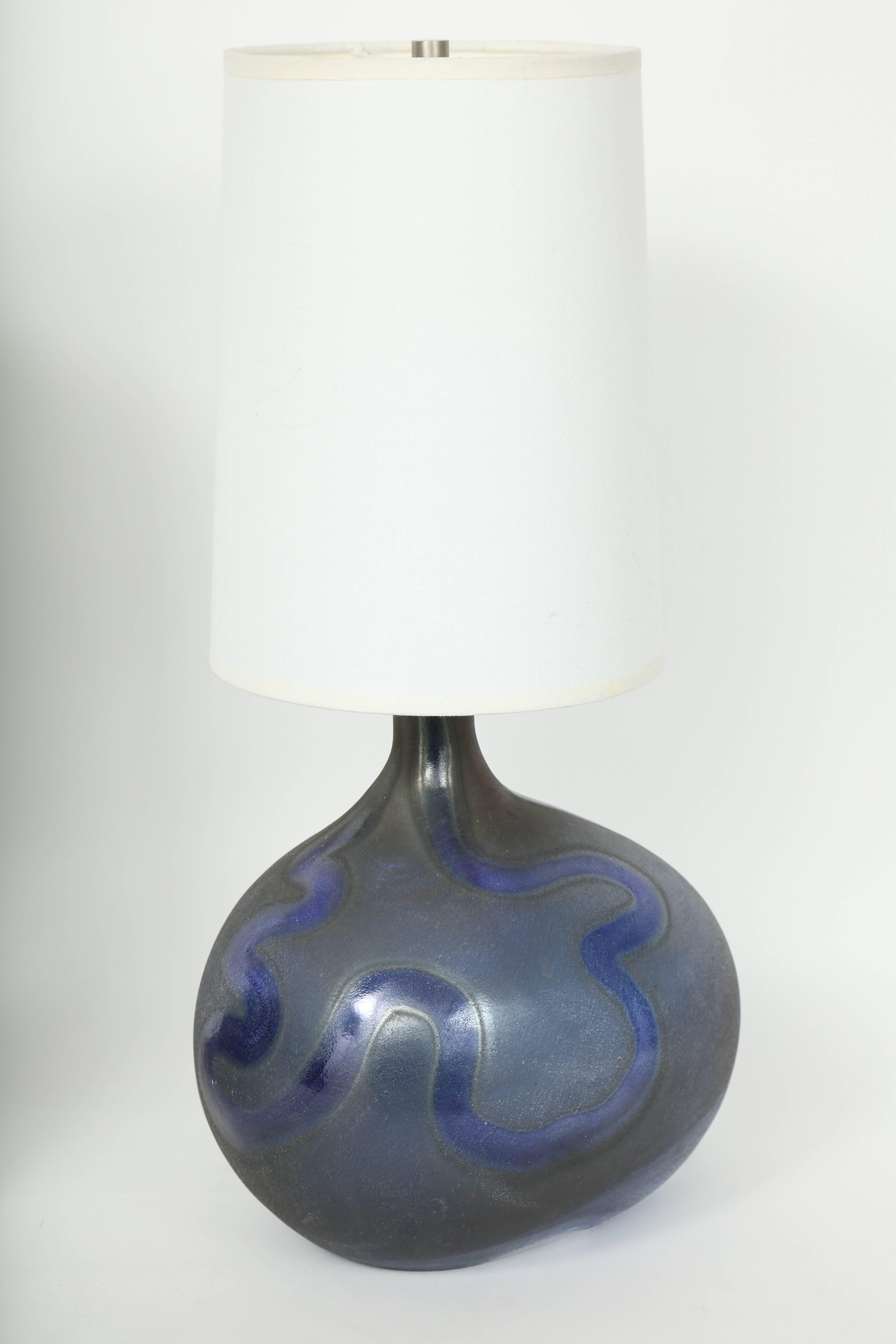 Michael Bang Midnight Blue Glass Orb Lamps In Excellent Condition In New York, NY