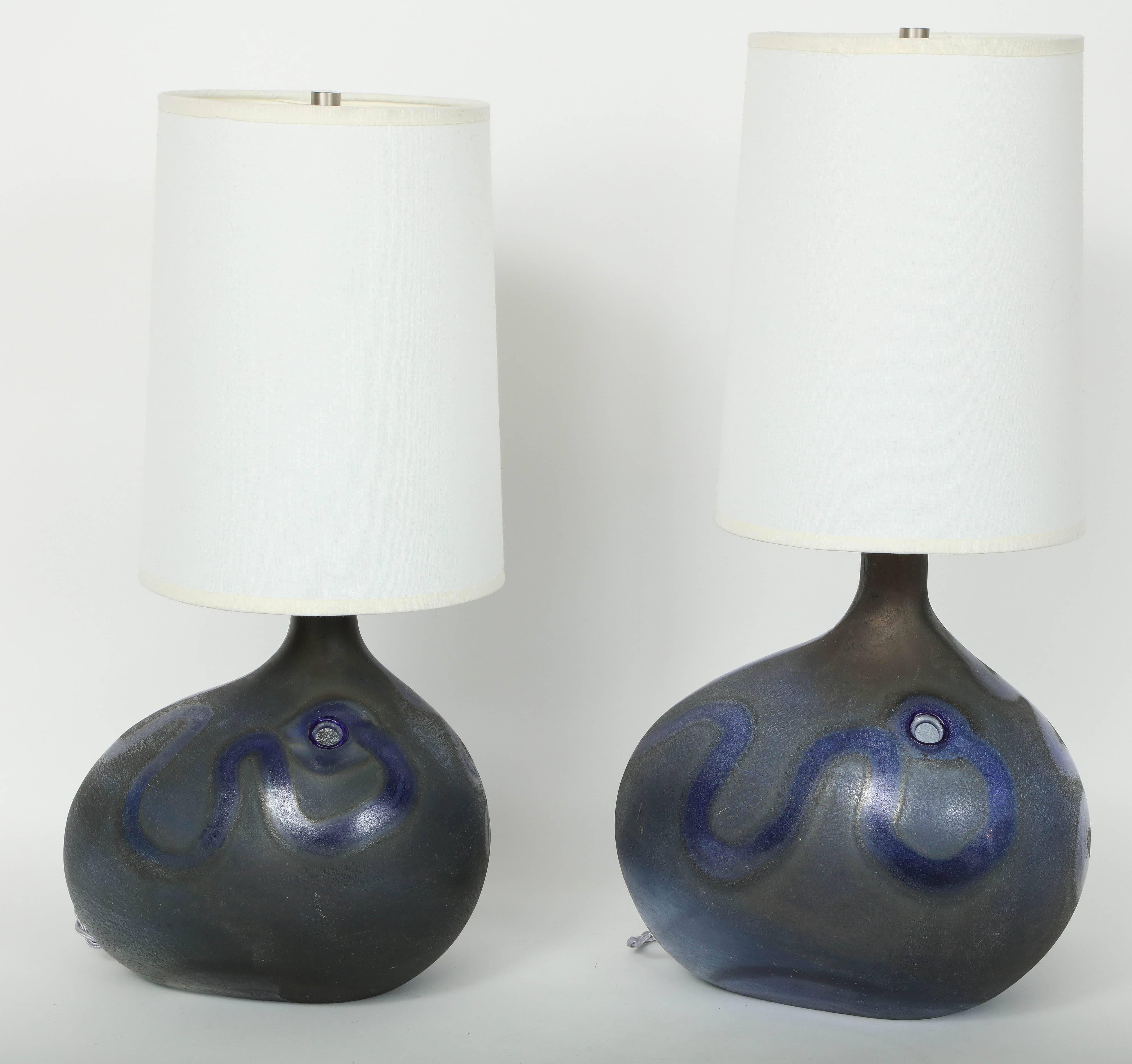 20th Century Michael Bang Midnight Blue Glass Orb Lamps
