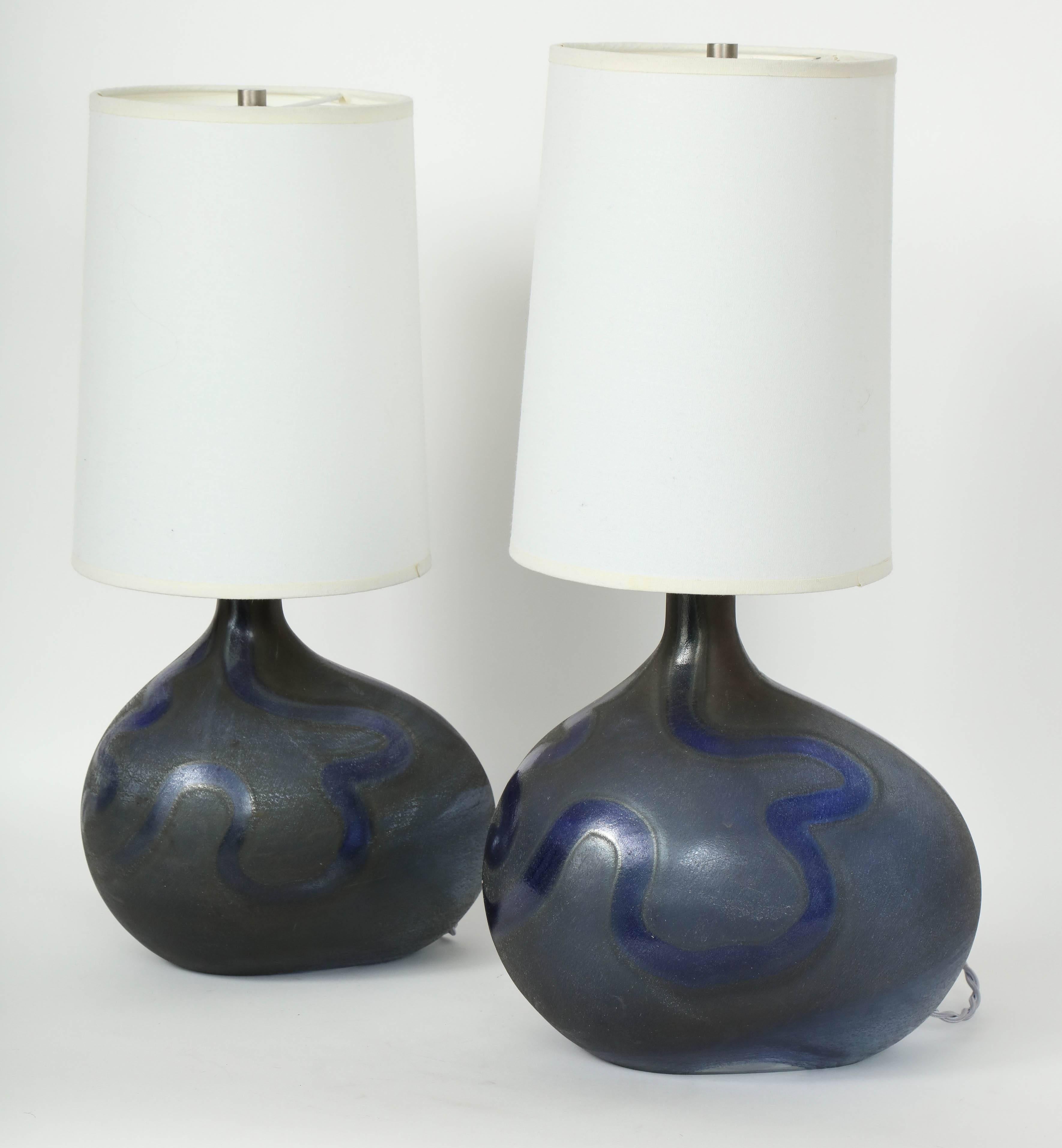 Michael Bang Midnight Blue Glass Orb Lamps 1