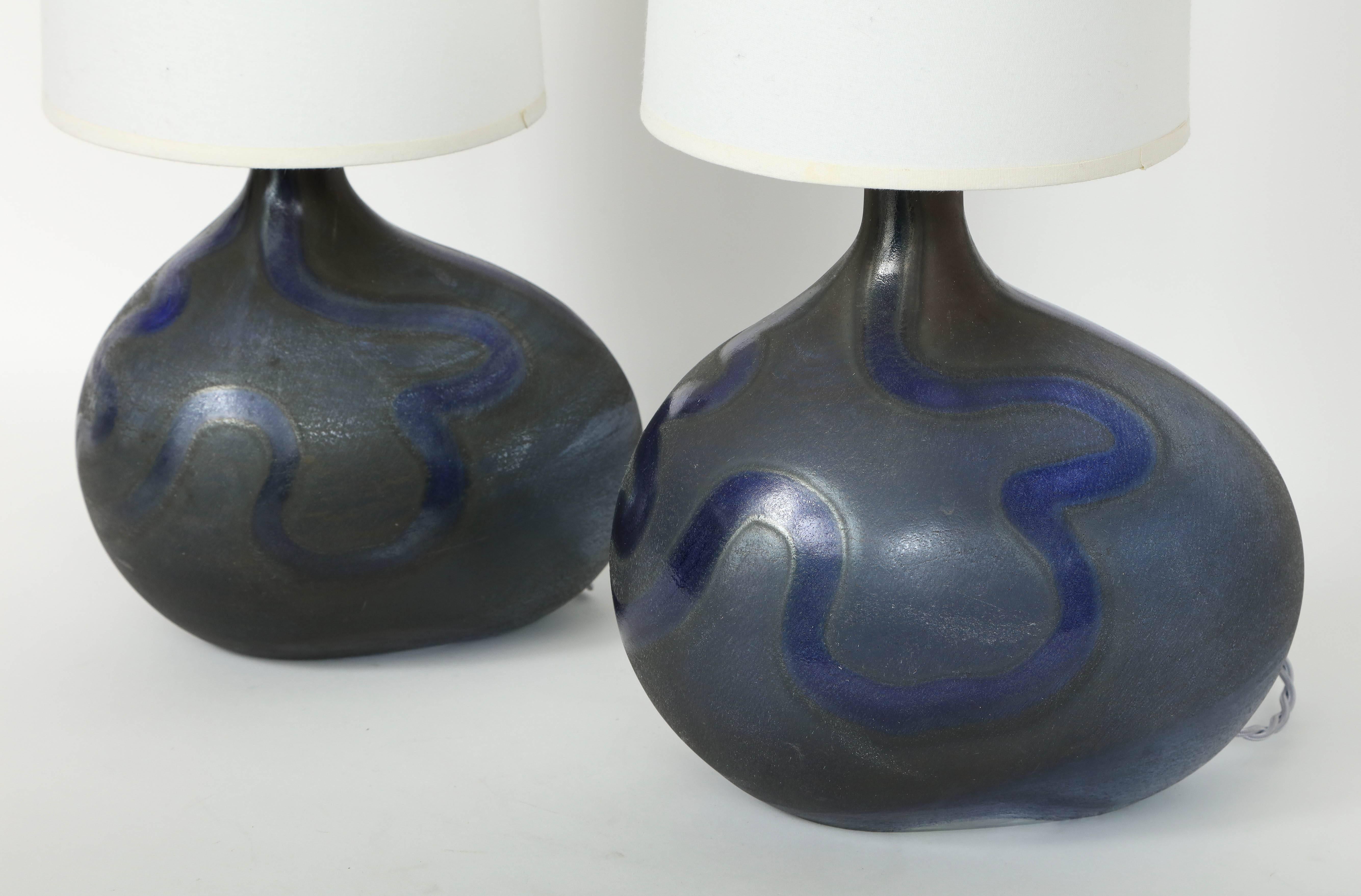 Michael Bang Midnight Blue Glass Orb Lamps 2