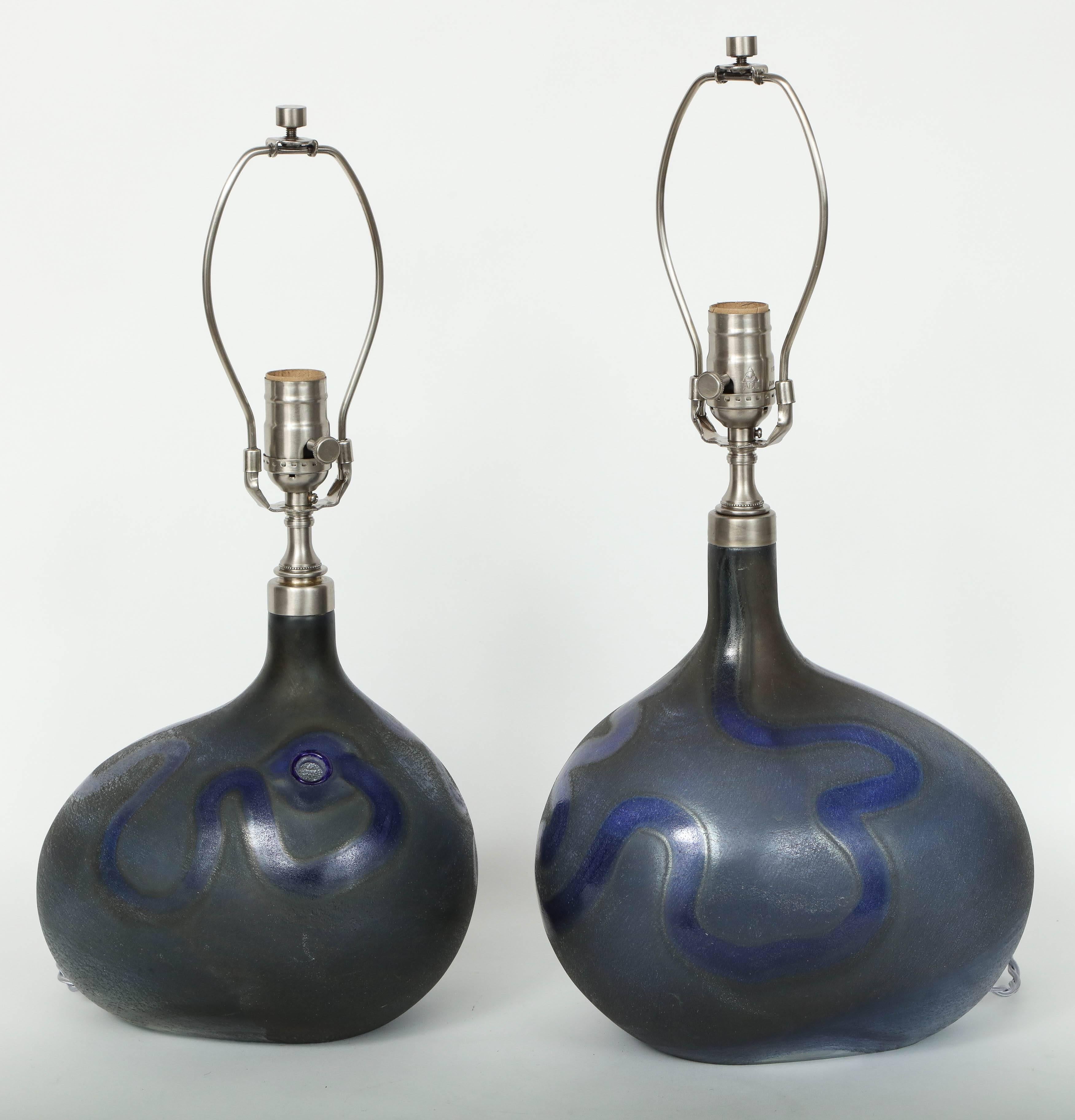 Michael Bang Midnight Blue Glass Orb Lamps 3